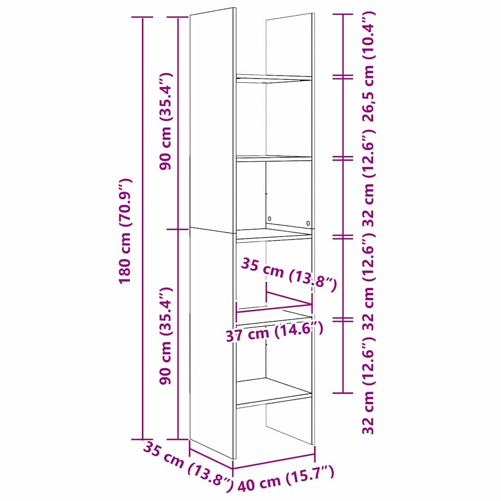Bokskap Artisan Eik 40 x 35 x 180 cm Konstruert tre
