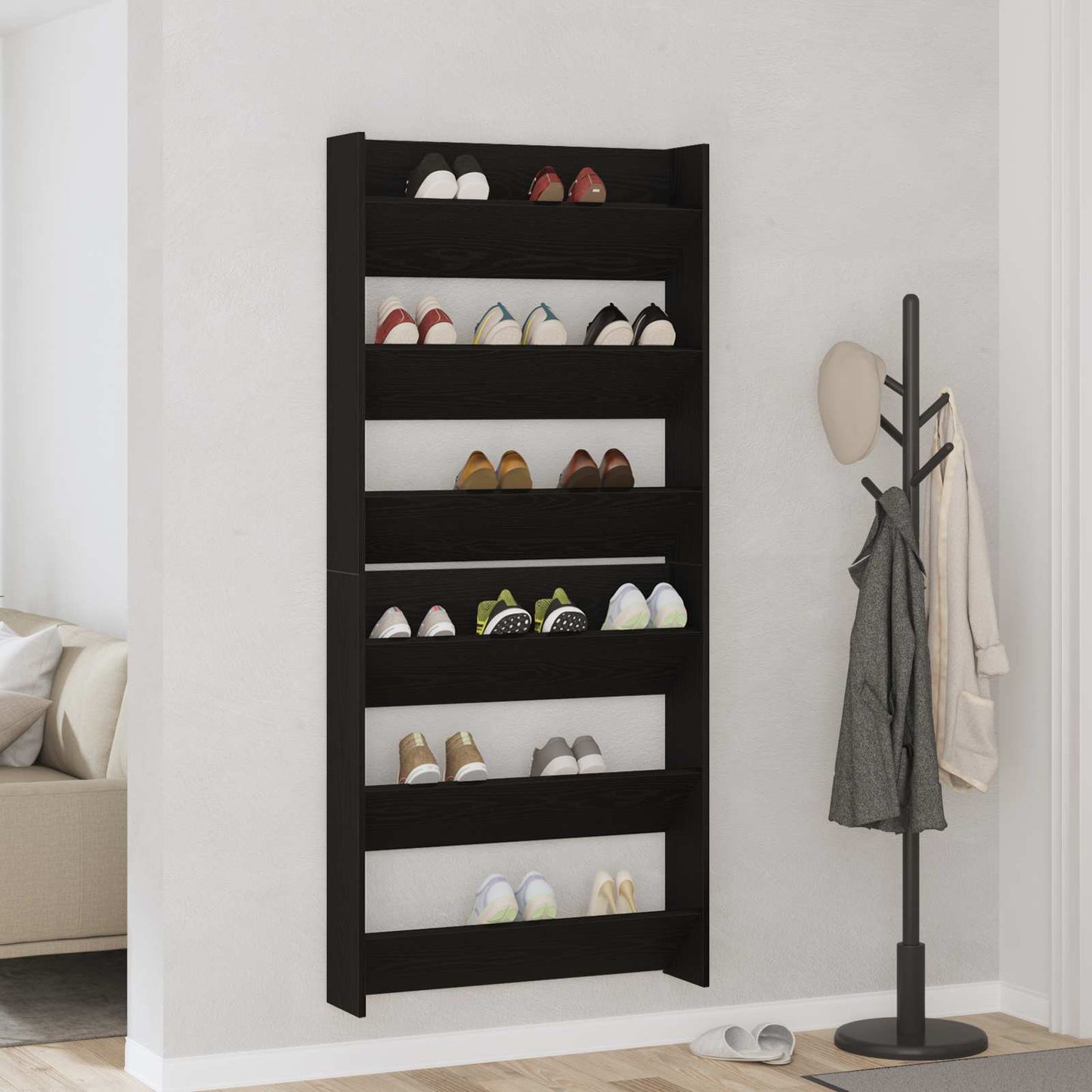 Sko Skap 2 pcs Svart Eik 86 x 18 x 90 cm Konstruert tre
