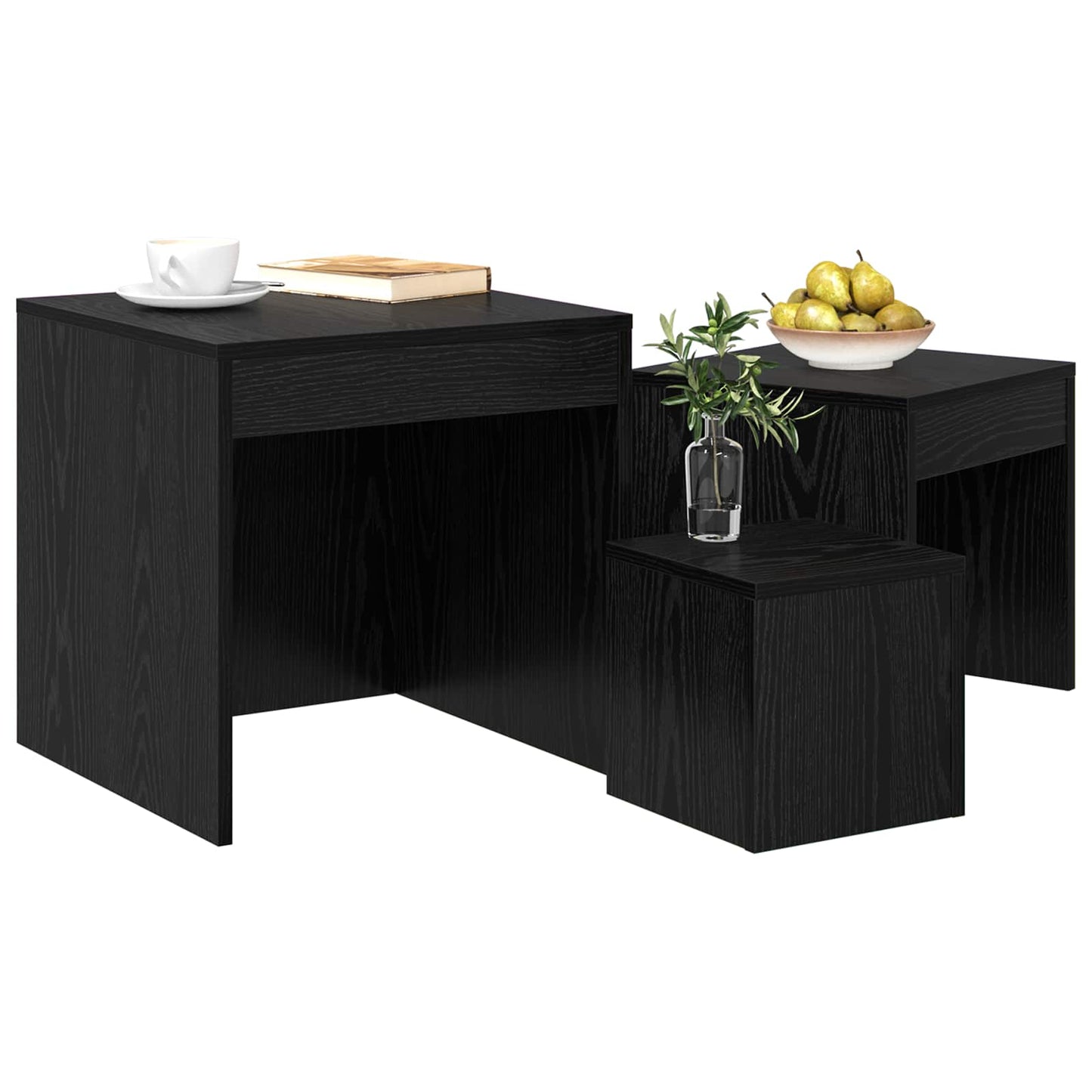 Kaffebord 3 pcs Svart Eik Konstruert tre