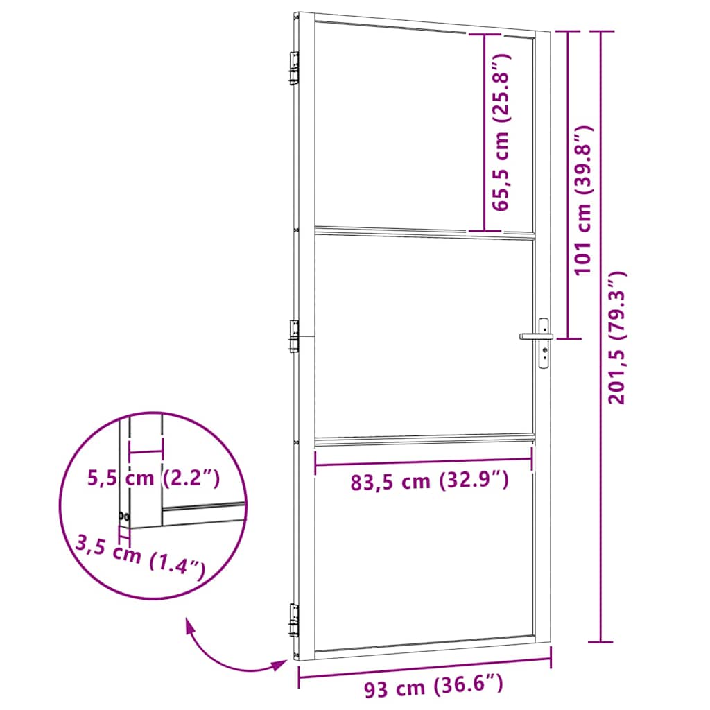 Glassdør Stripete Svart 76 x 3.5 x 201.5 cm Aluminium