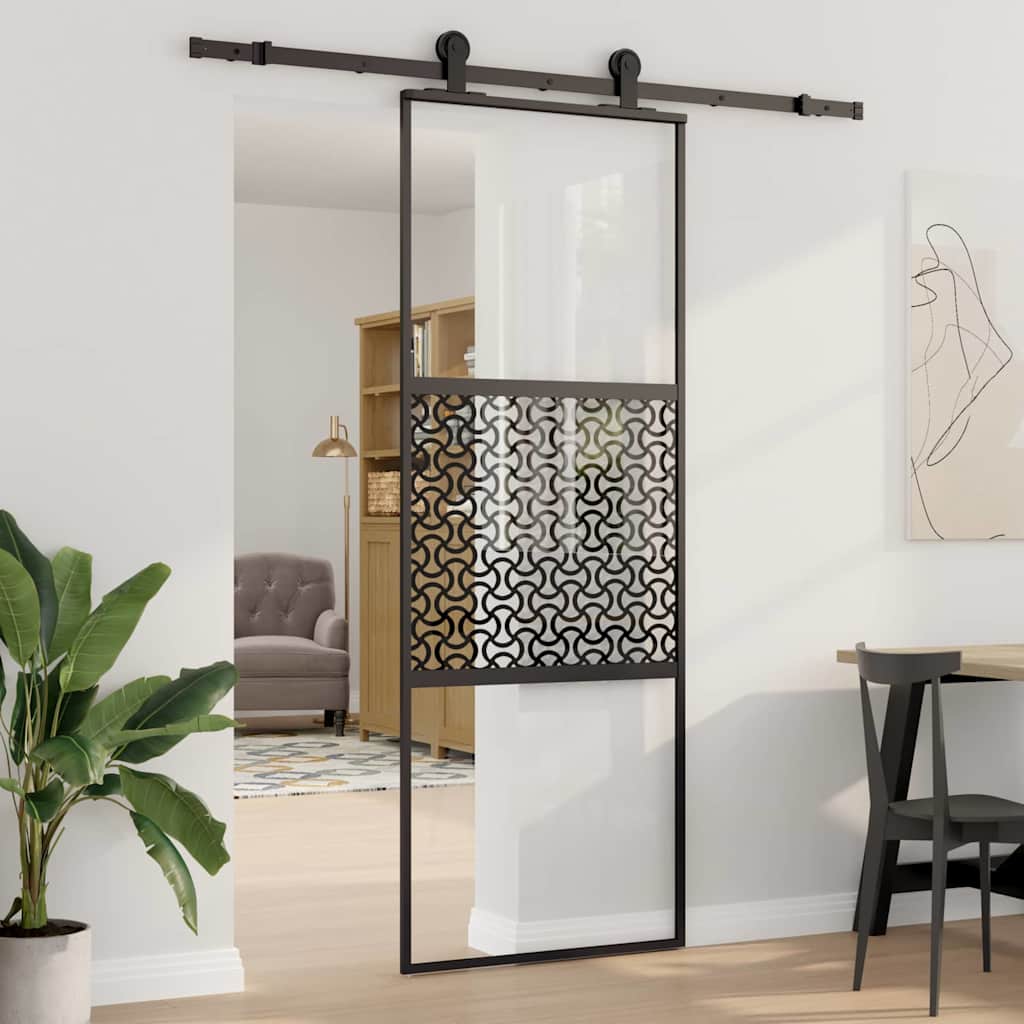 Glassdør Fretwork Svart 76 x 2 x 205 cm Aluminium