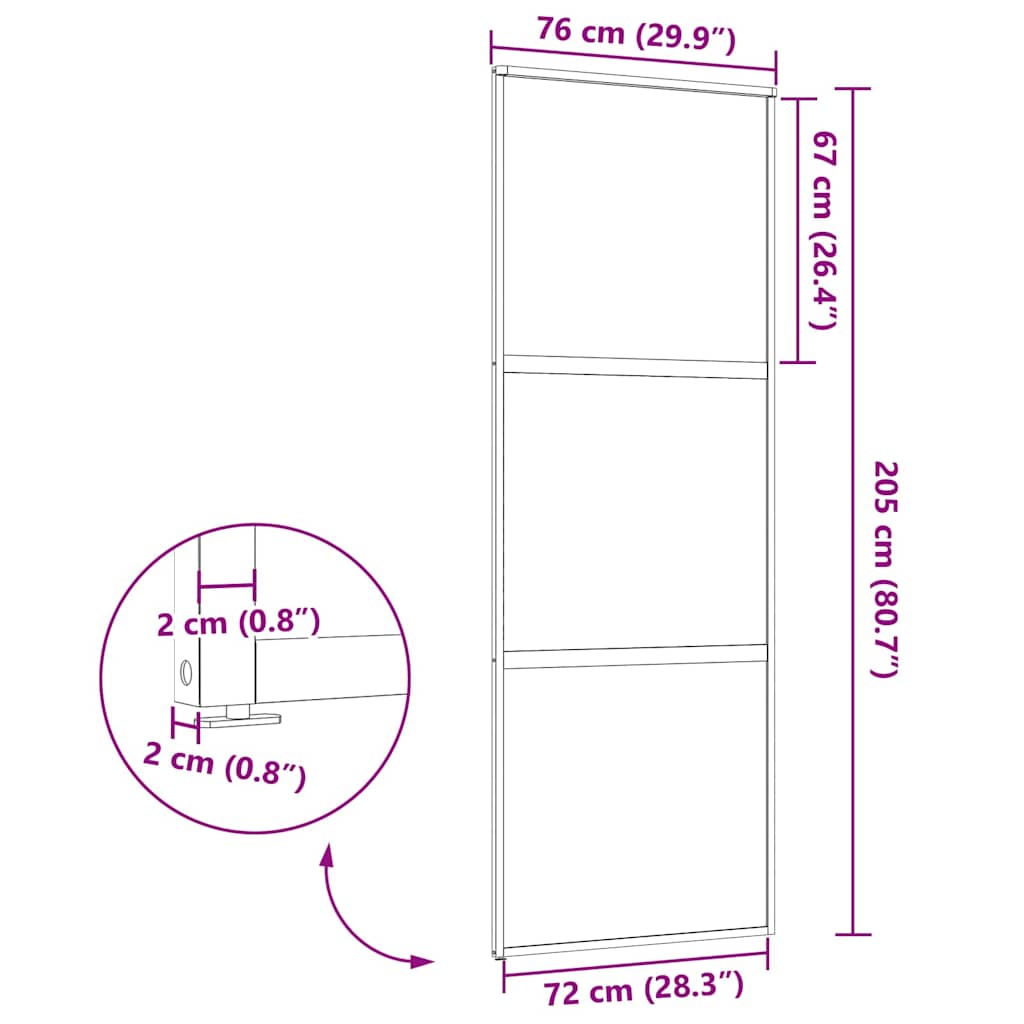 Glassdør Stripete Svart 76 x 2 x 205 cm Aluminium