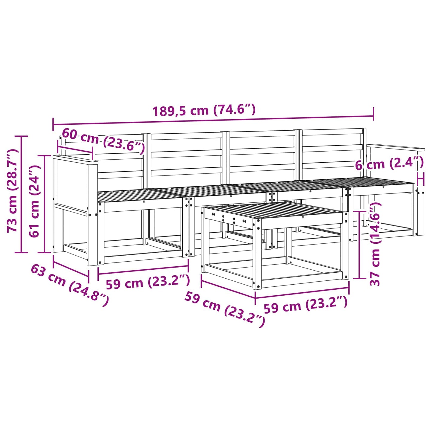 Utendørs sofa-sett 4 pcs Naturlig Solid akasietre