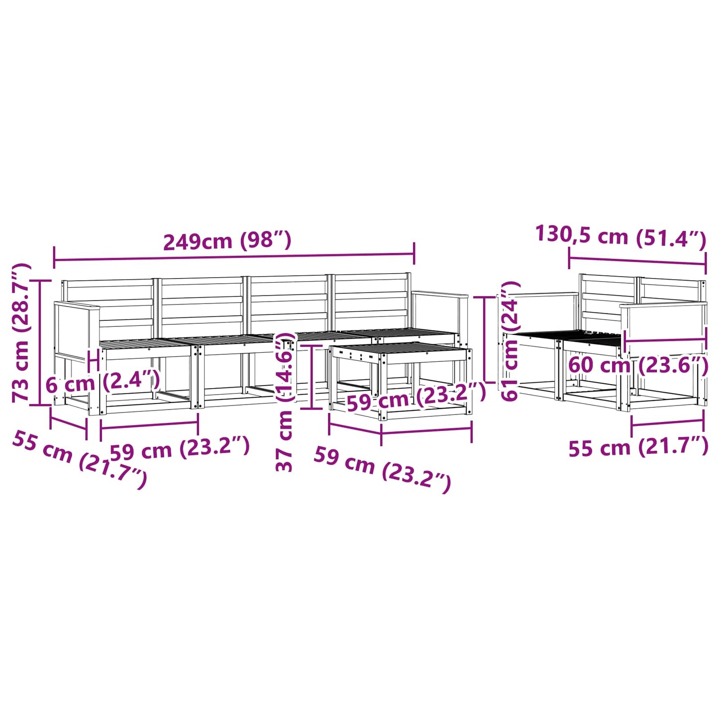 Utendørs sofa-sett 6 pcs Naturlig Solid akasietre