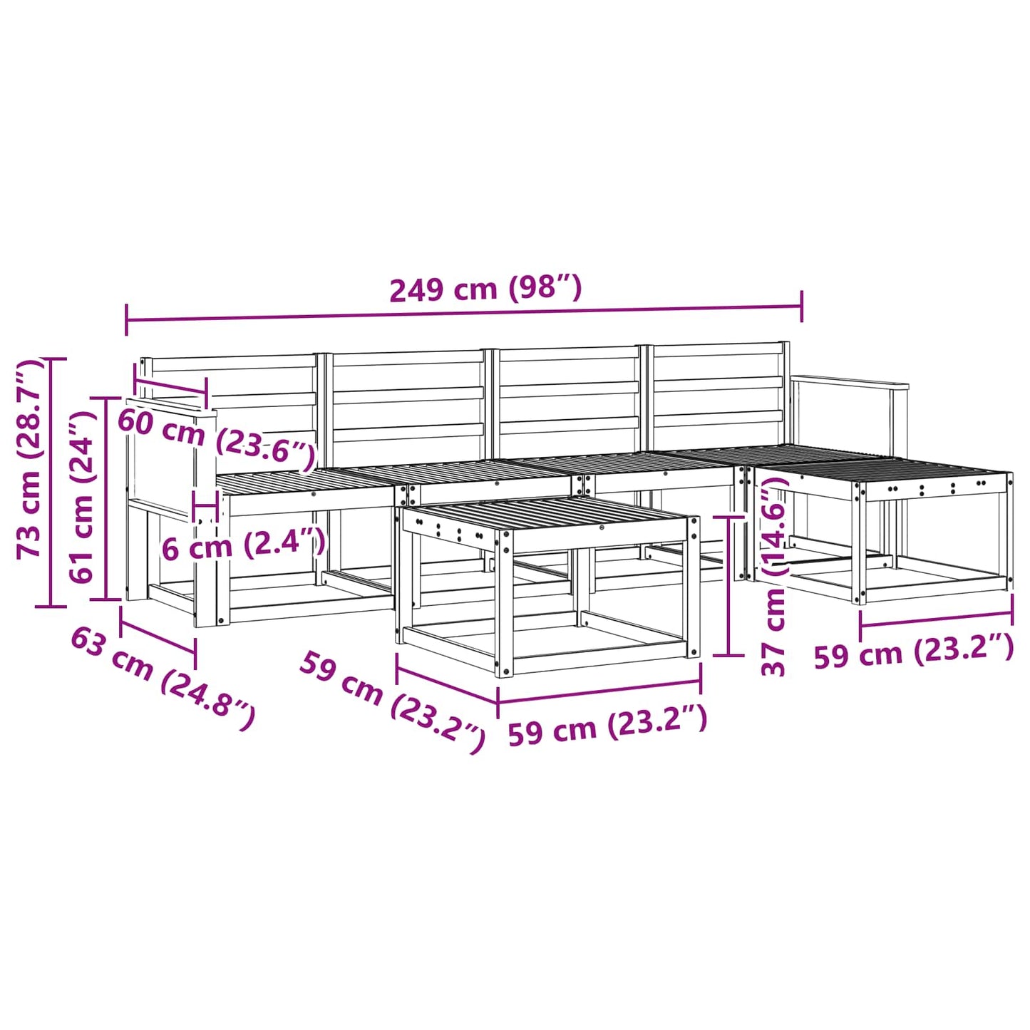 Utendørs sofa-sett 6 pcs Naturlig Solid akasietre