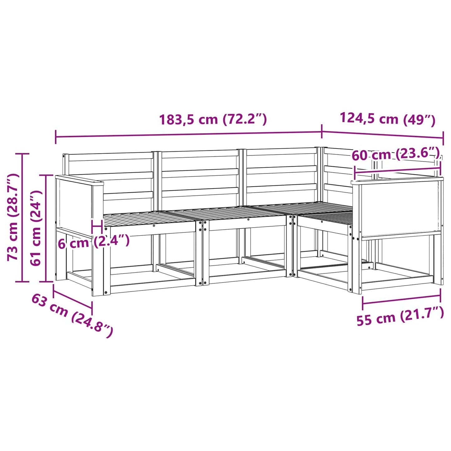 Utendørs sofa-sett 4 pcs Naturlig Solid akasietre