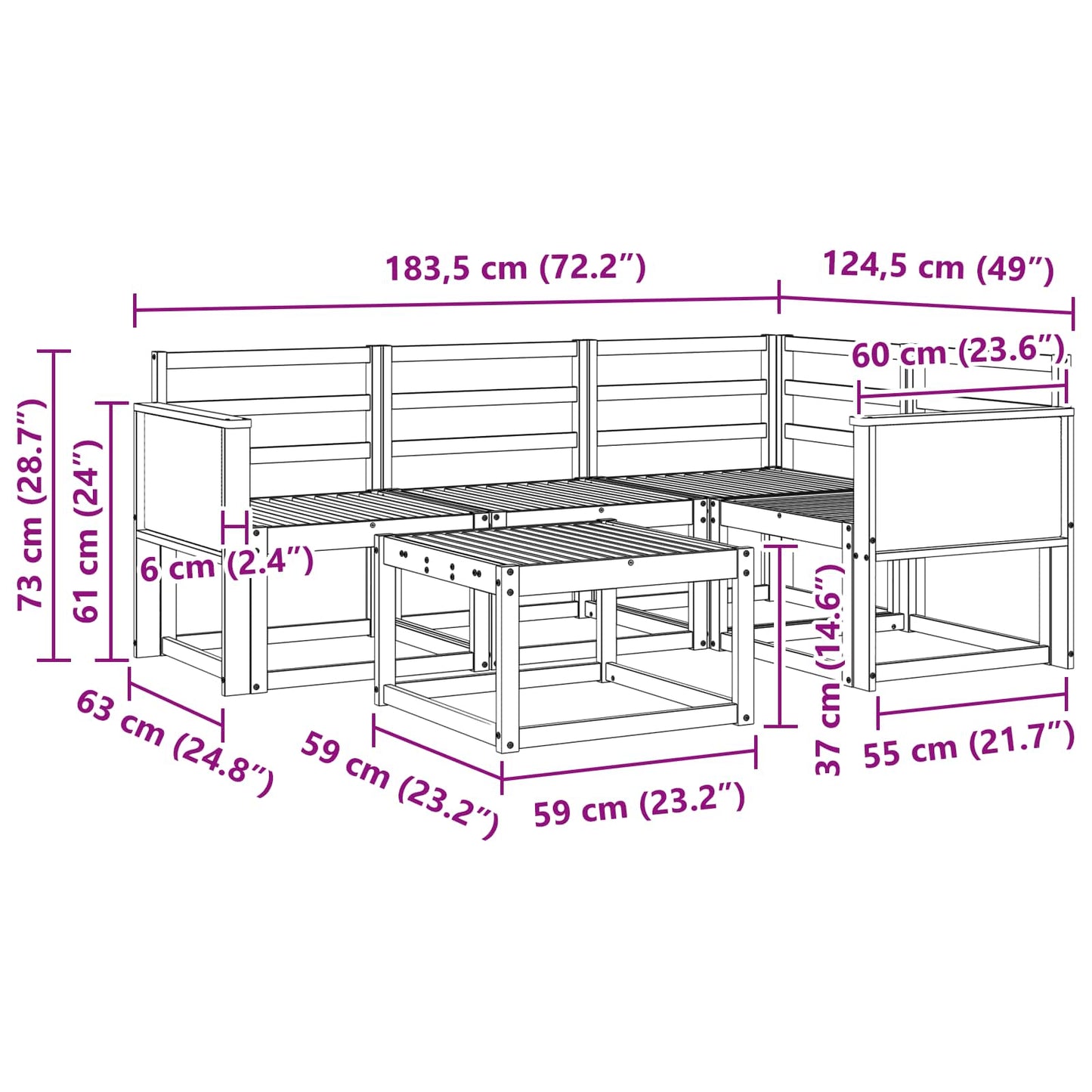 Utendørs sofa-sett 5 pcs Naturlig Solid akasietre