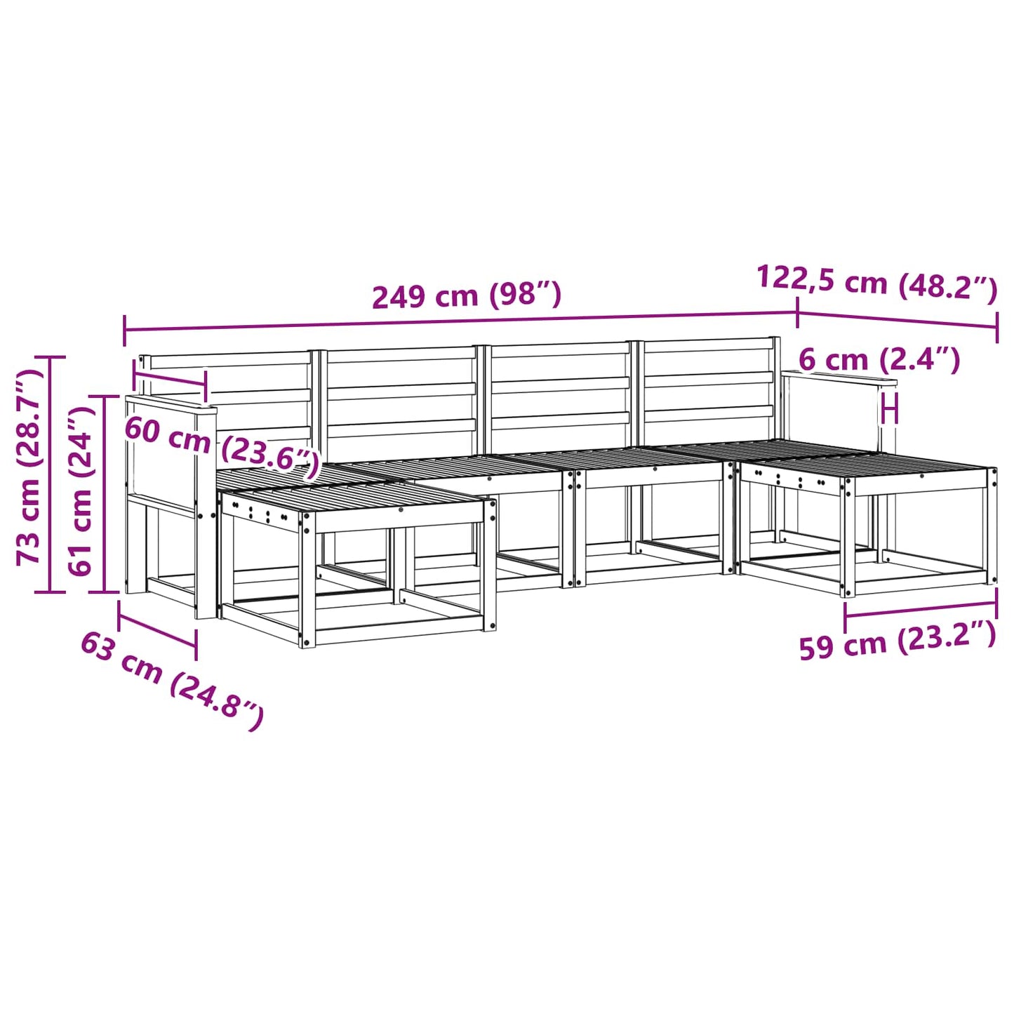 Utendørs sofa-sett 6 pcs Naturlig Solid akasietre