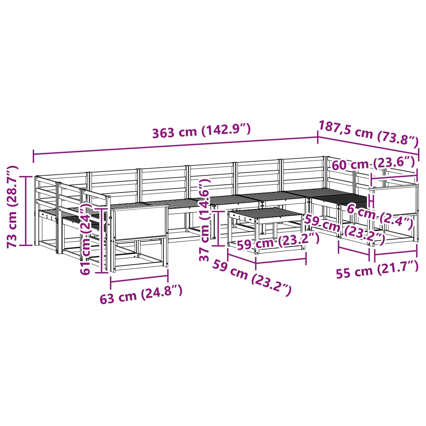 Utendørs sofa-sett 11 pcs Naturlig Solid akasietre
