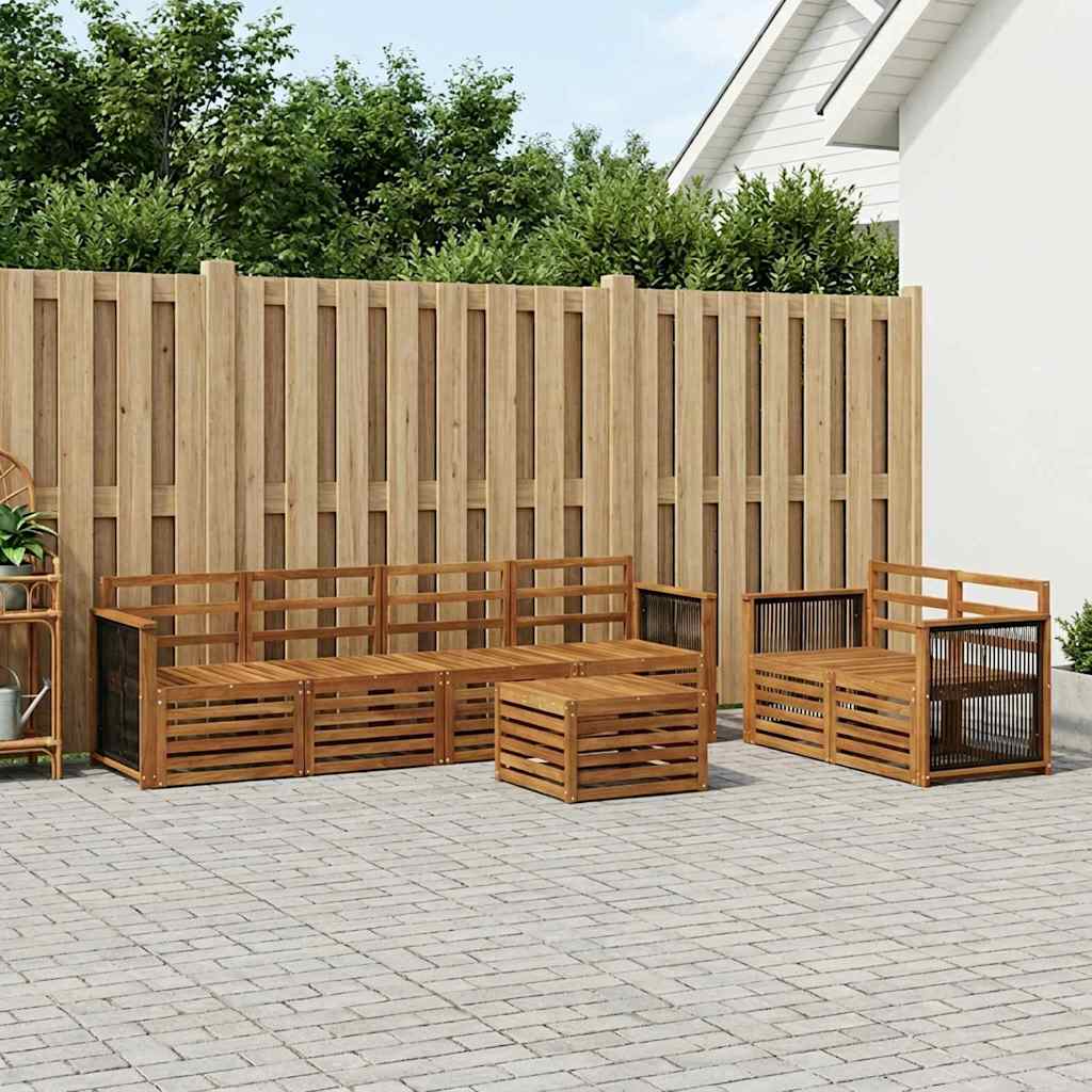 Utendørs sofa-sett 7 pcs Naturlig Solid akasietre