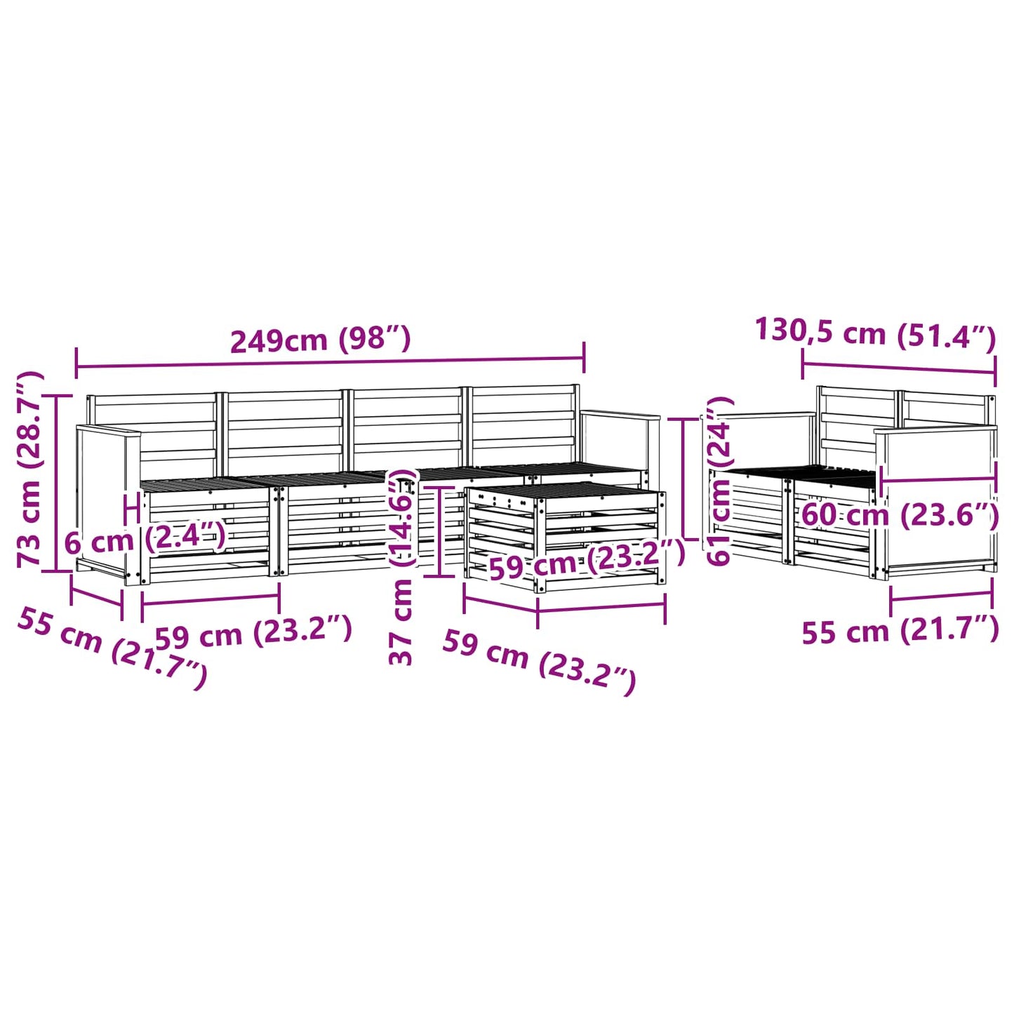 Utendørs sofa-sett 7 pcs Naturlig Solid akasietre