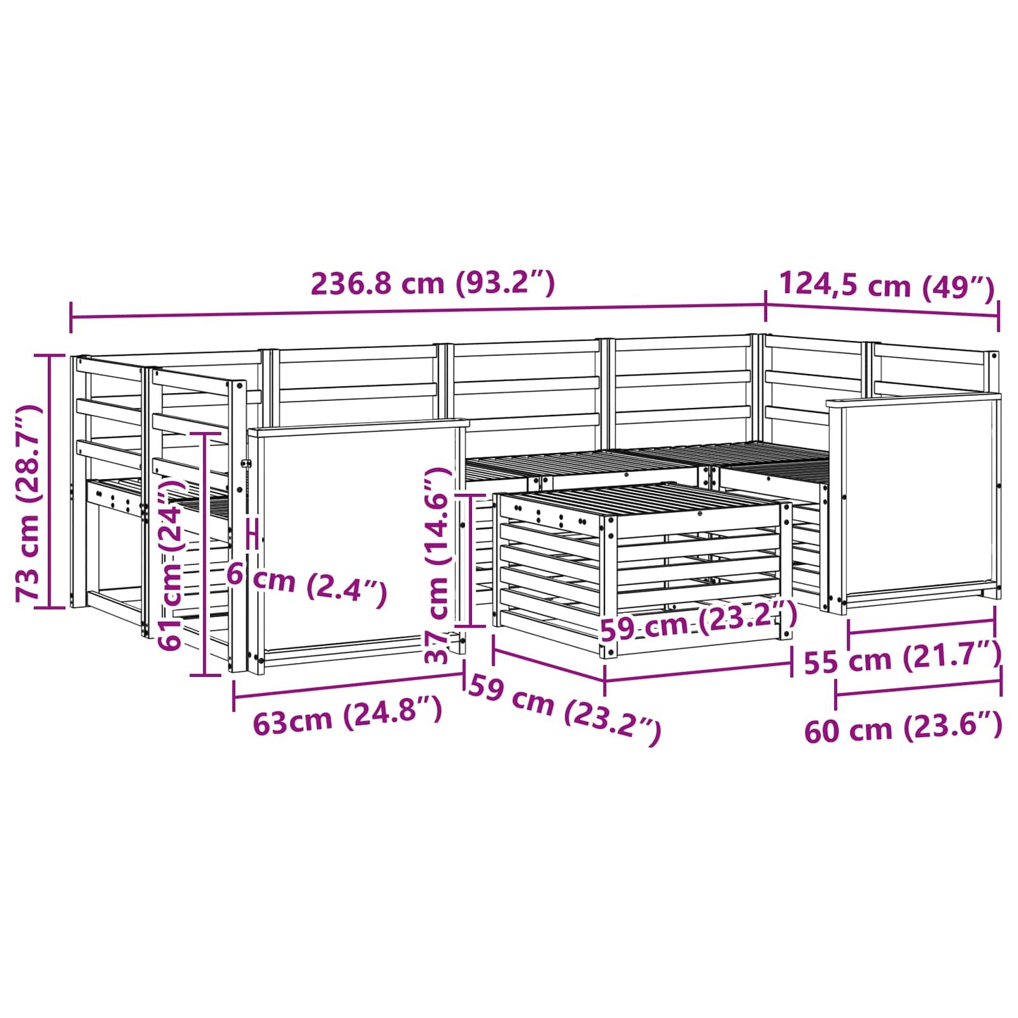 Utendørs sofa-sett 7 pcs Naturlig Solid akasietre