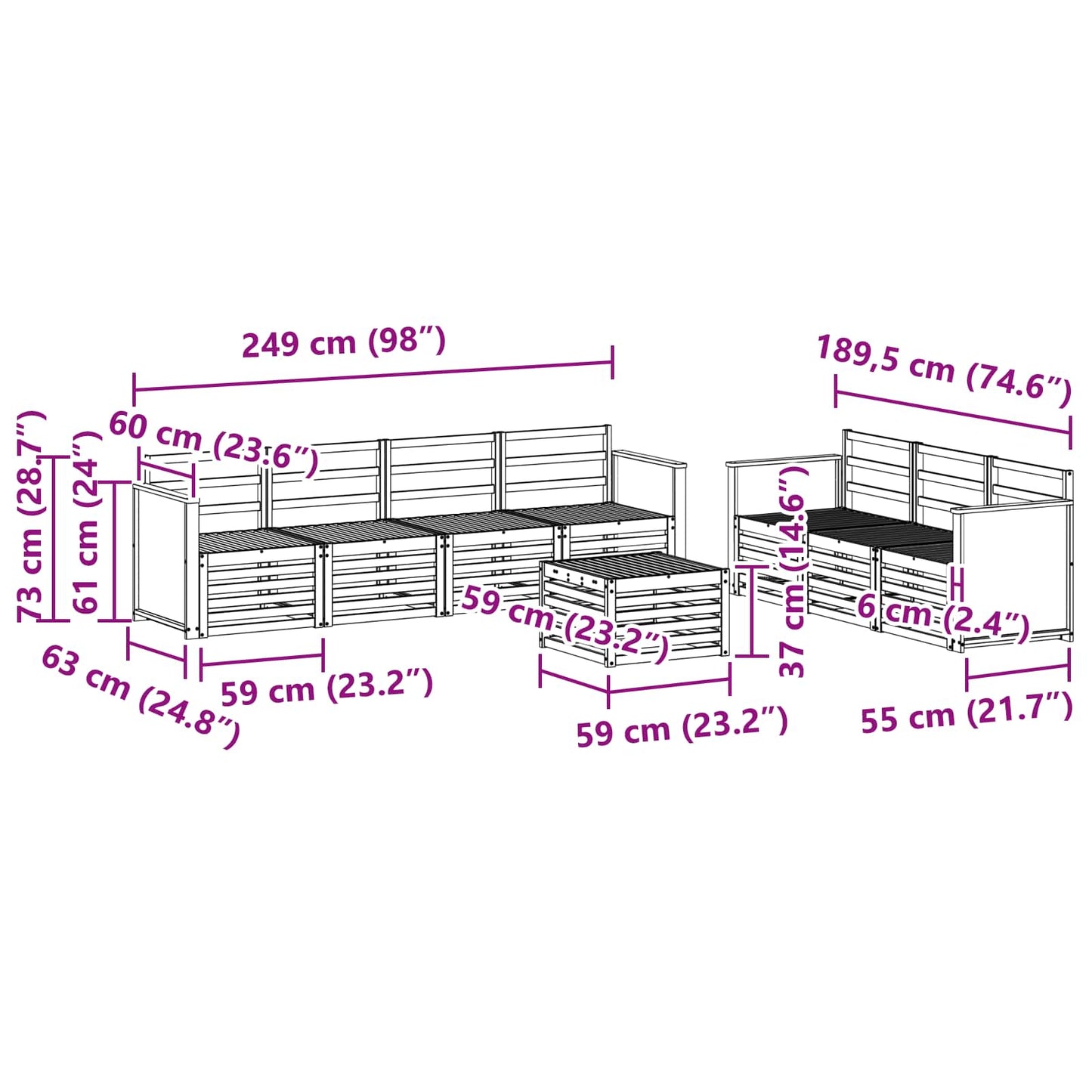 Sofasett 8 pcs Solid akasietre