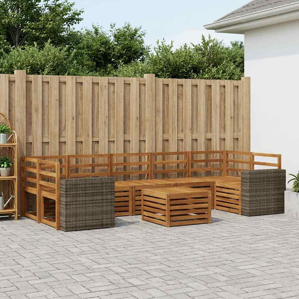 Utendørs sofa-sett 8 pcs Naturlig Solid akasietre