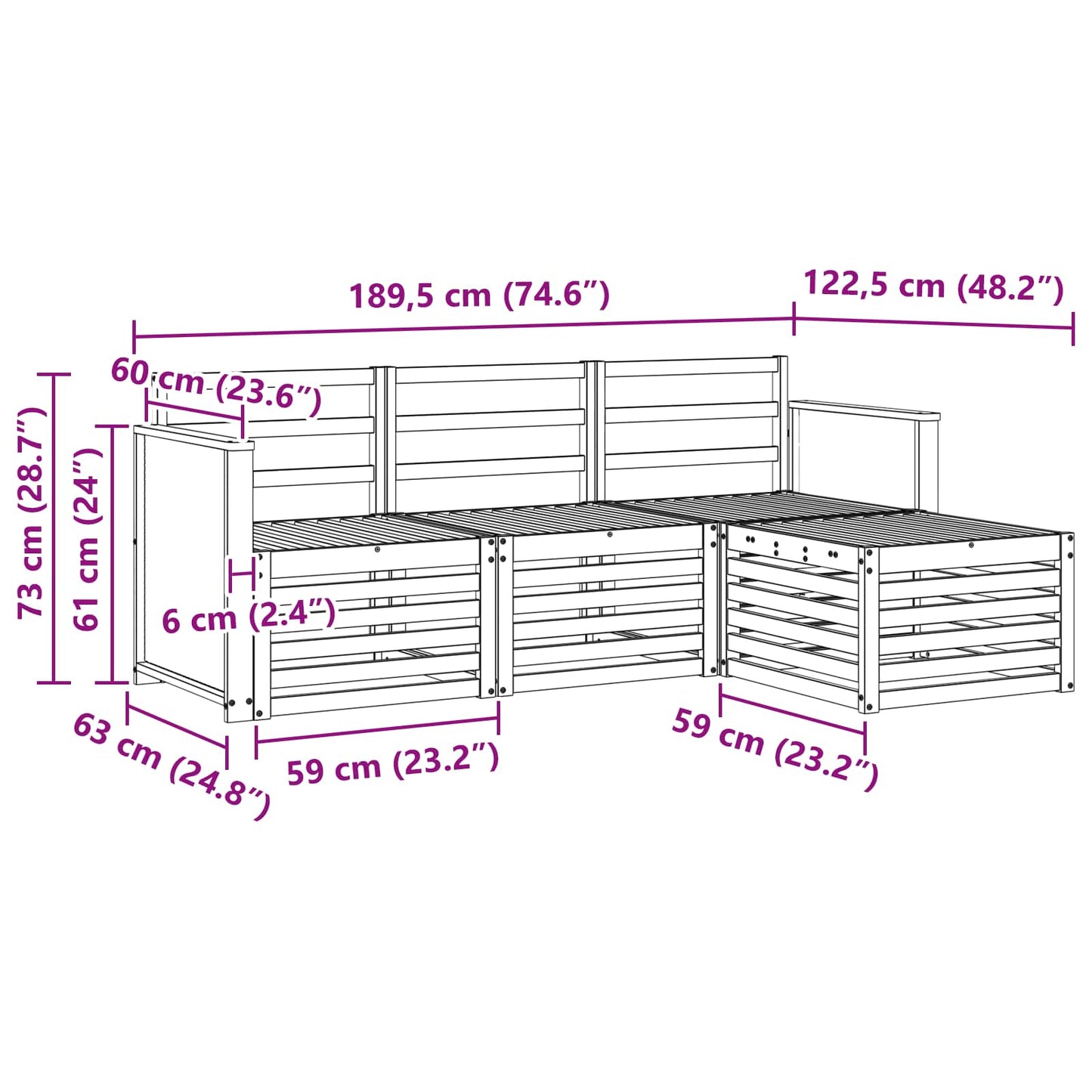 Utendørs sofa-sett 4 pcs Naturlig