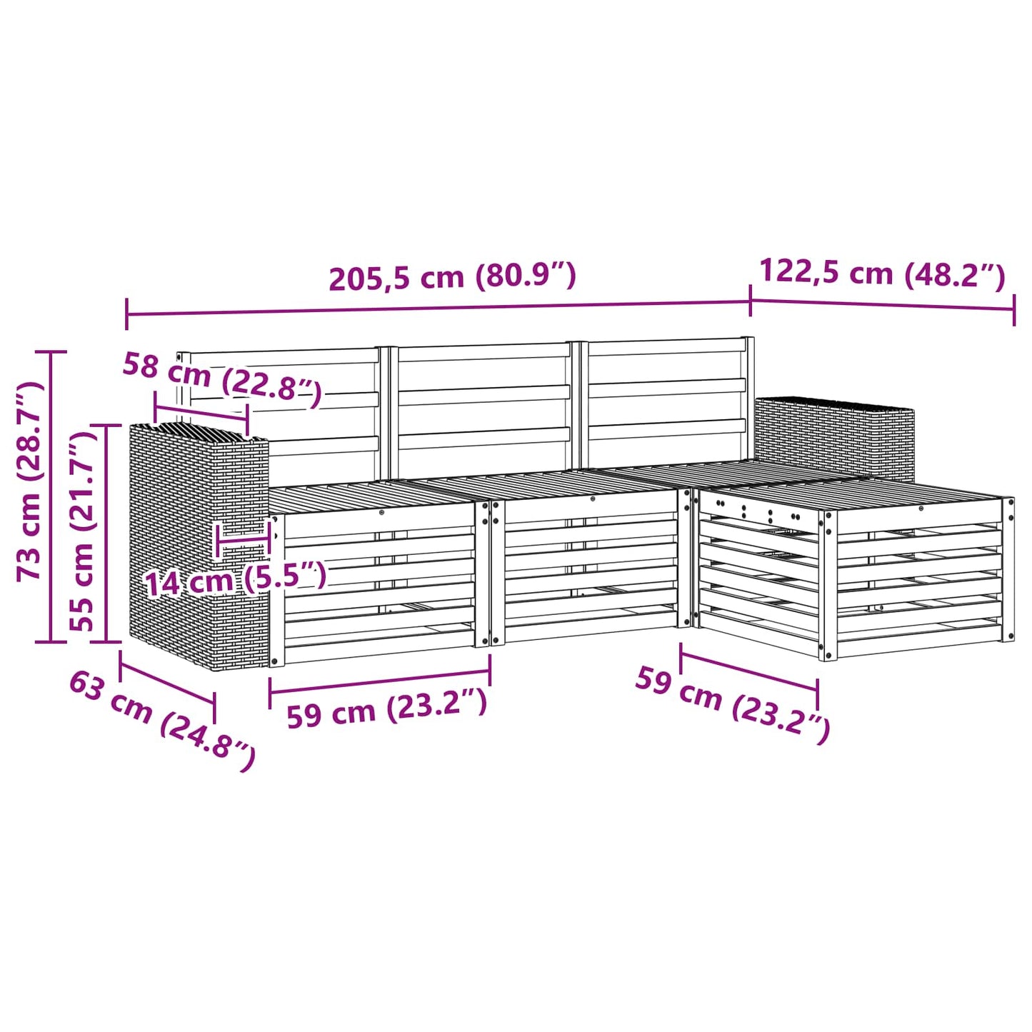 Utendørs sofa-sett 4 pcs Naturlig