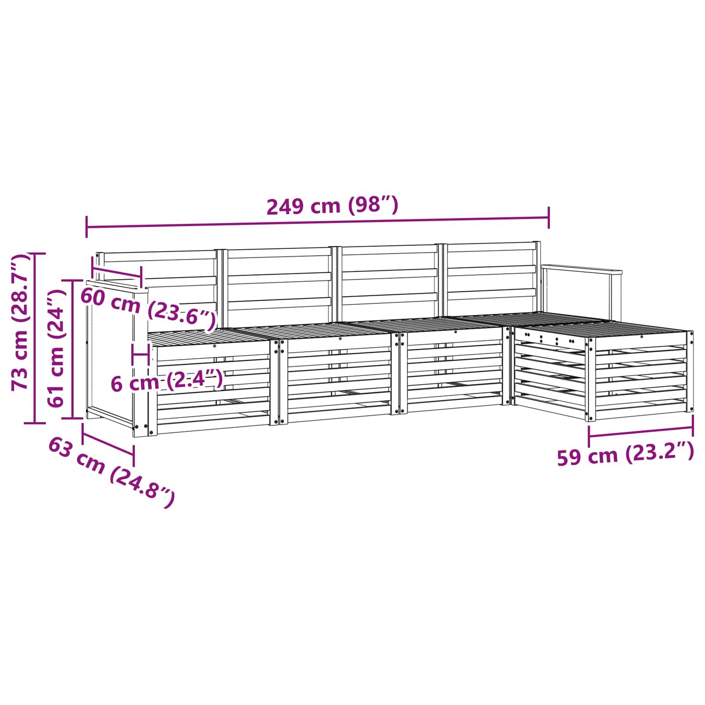Utendørs sofa-sett 5 pcs Naturlig