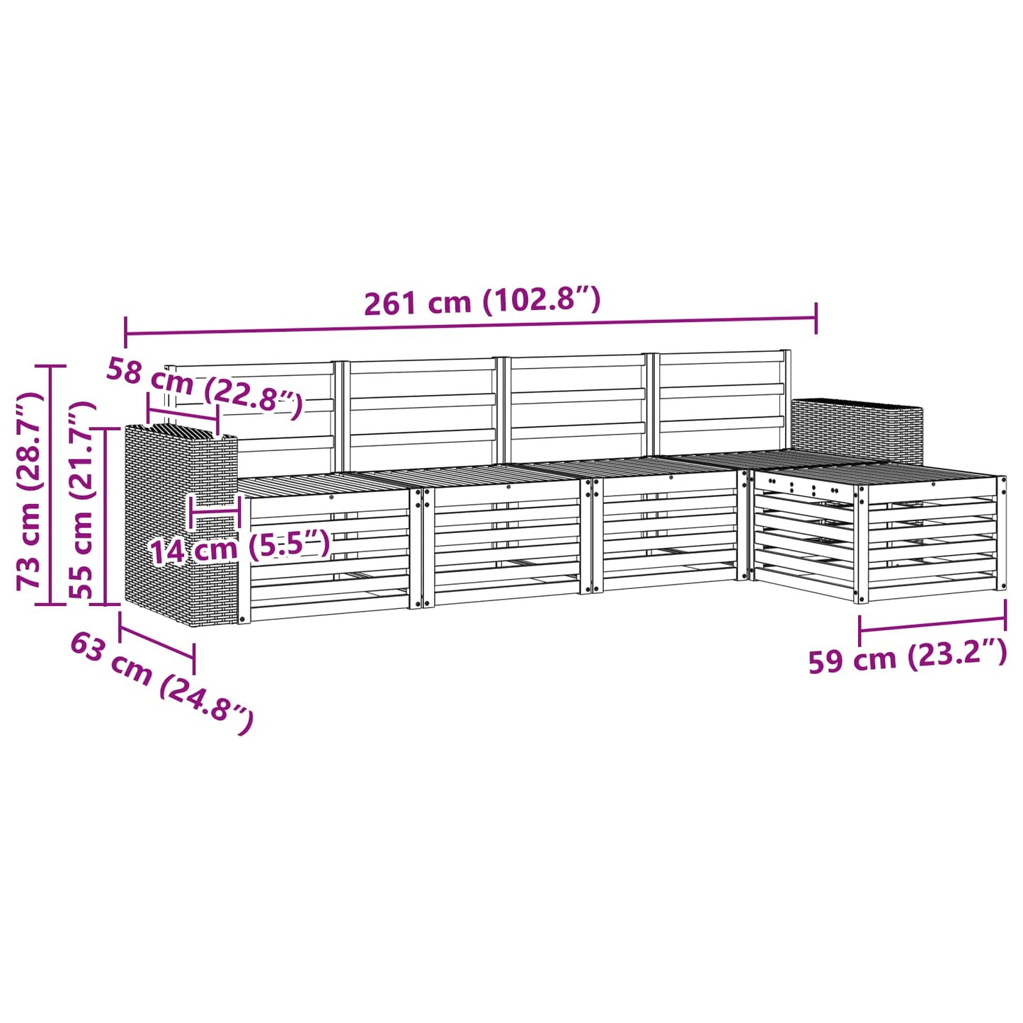 Utendørs sofa-sett 5 pcs Naturlig