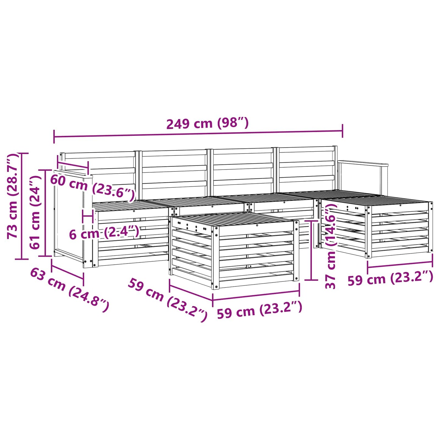 Utendørs sofa-sett 6 pcs Naturlig