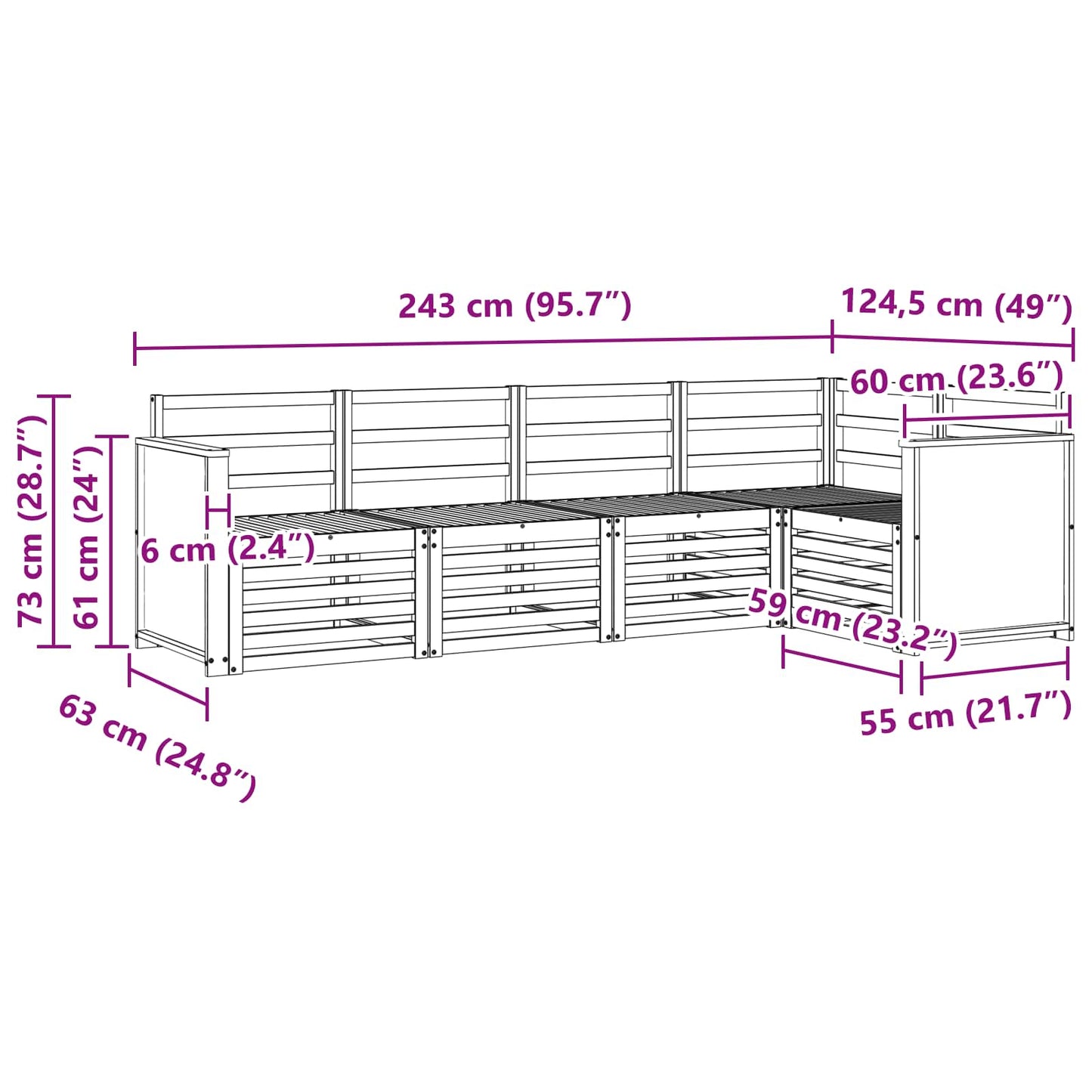 Seksjonssofa Sett 4 pcs Naturlig Solid akasietre