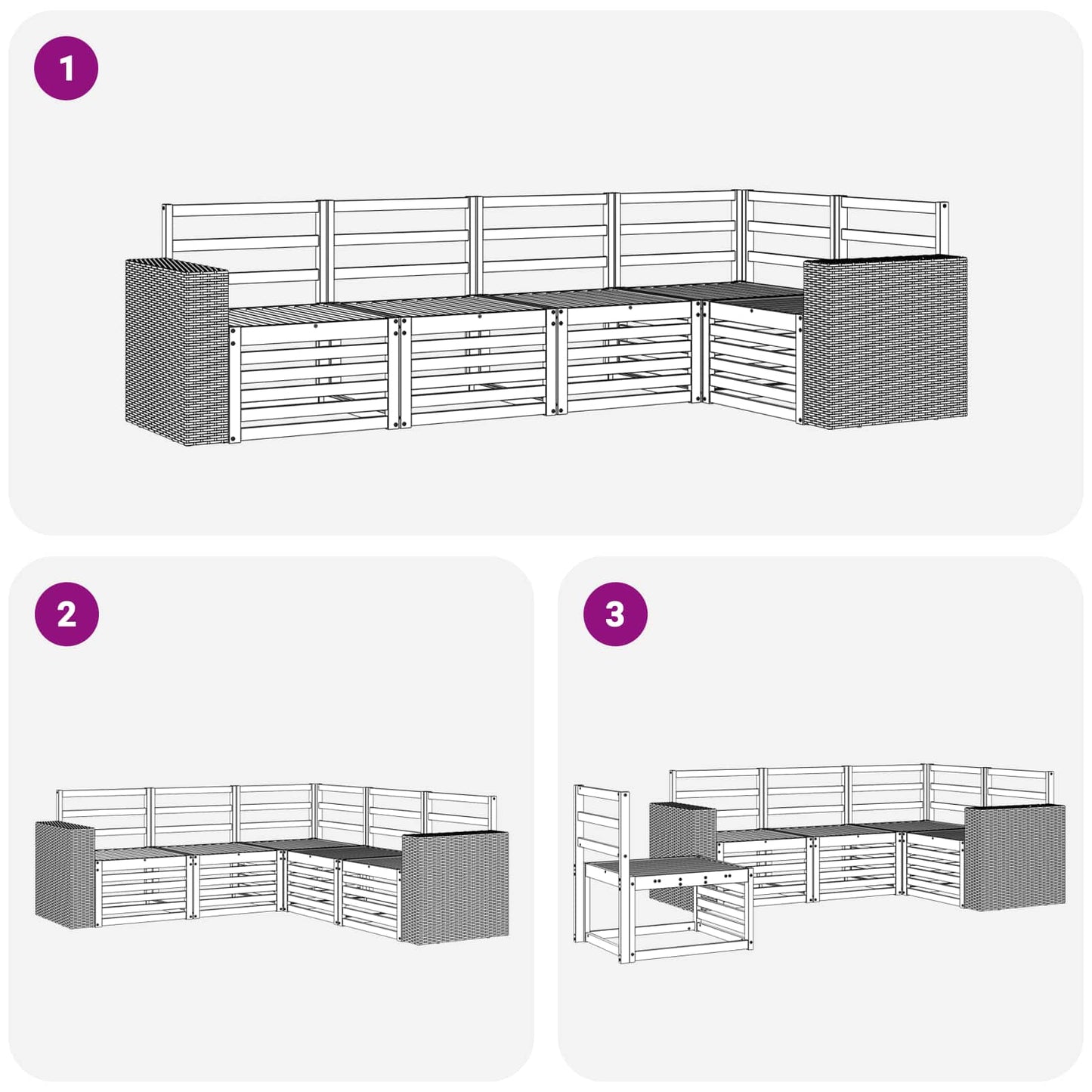 Seksjonssofa Sett 5 pcs Naturlig Solid akasietre