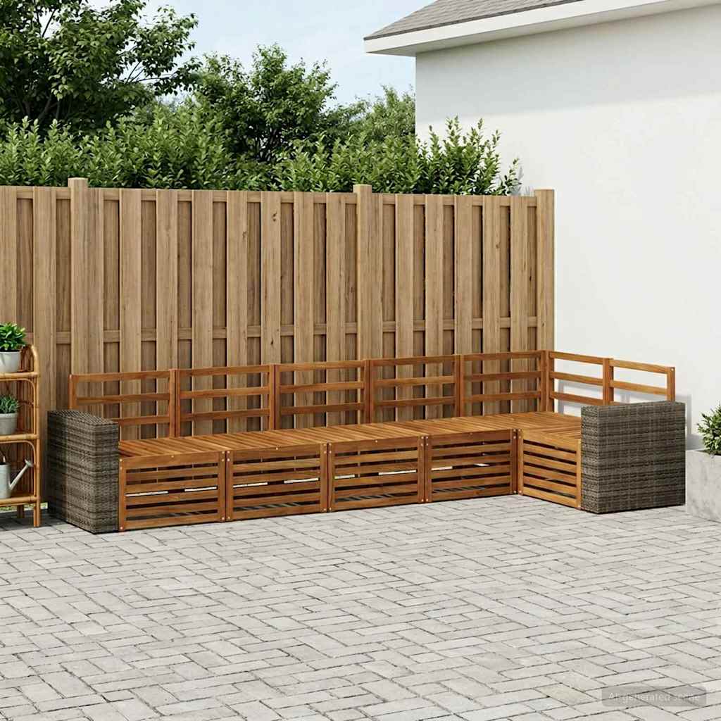 Seksjonssofa Sett 6 pcs Naturlig Solid akasietre