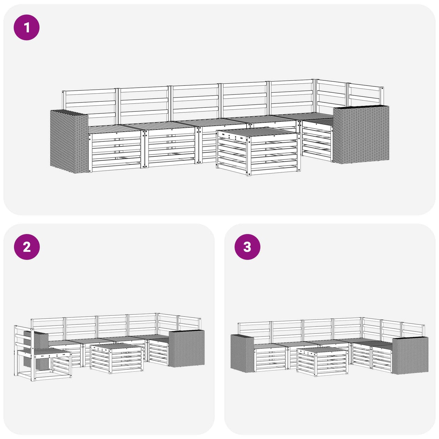 Seksjonssofa Sett 7 pcs Naturlig Solid akasietre
