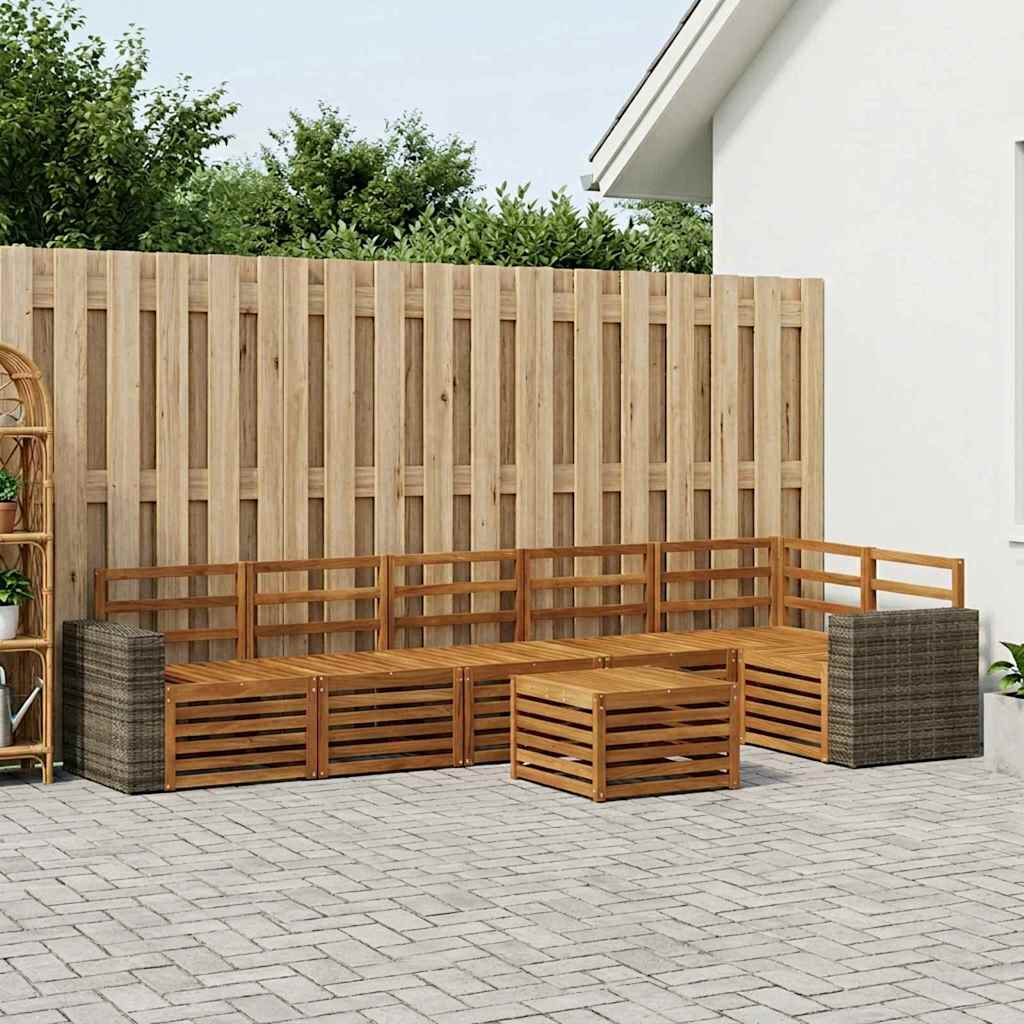 Seksjonssofa Sett 7 pcs Naturlig Solid akasietre