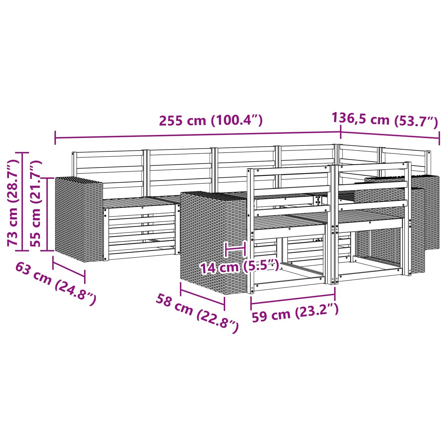 Seksjonssofa Sett 7 pcs Naturlig