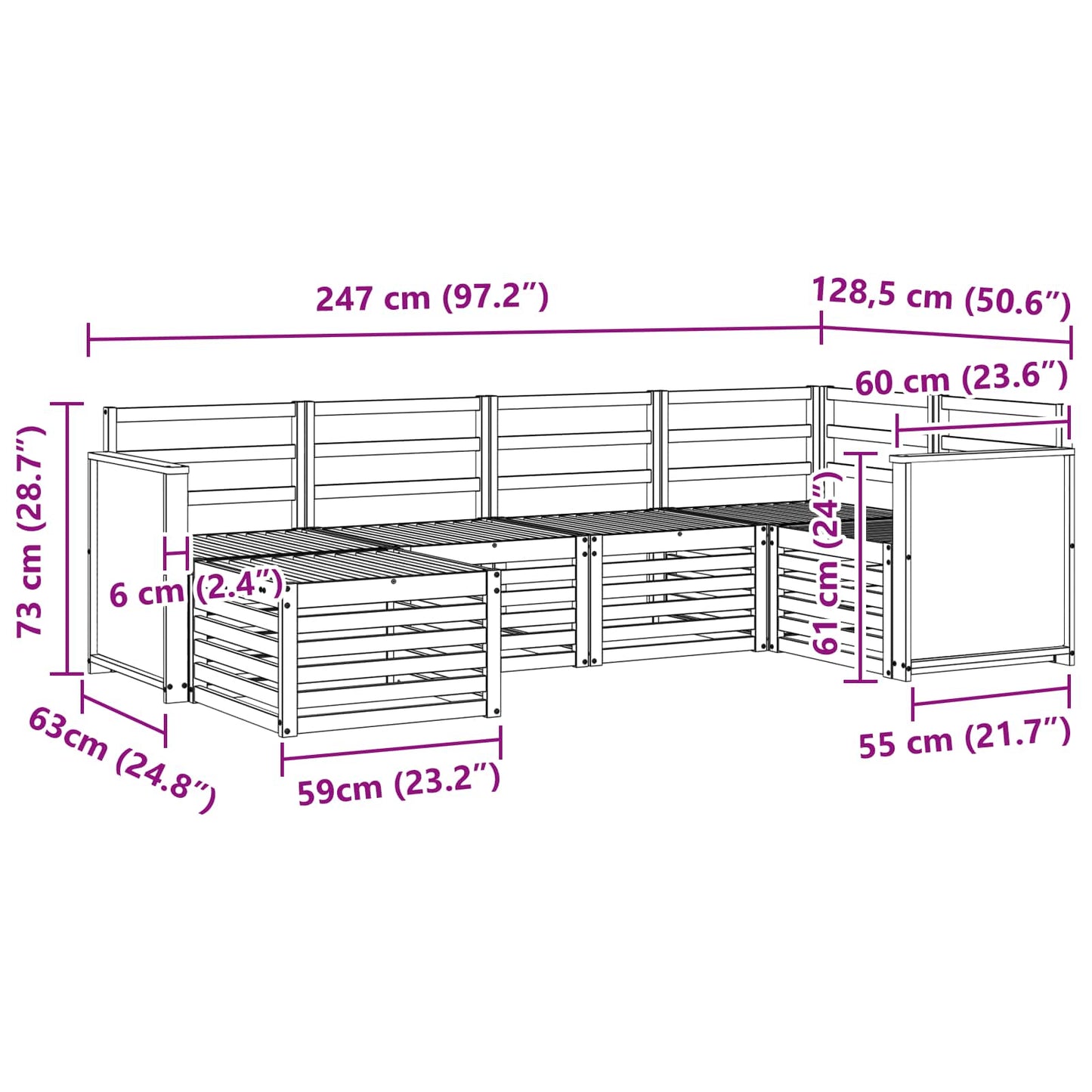 Seksjonssofa Sett 5 pcs Naturlig Solid akasietre