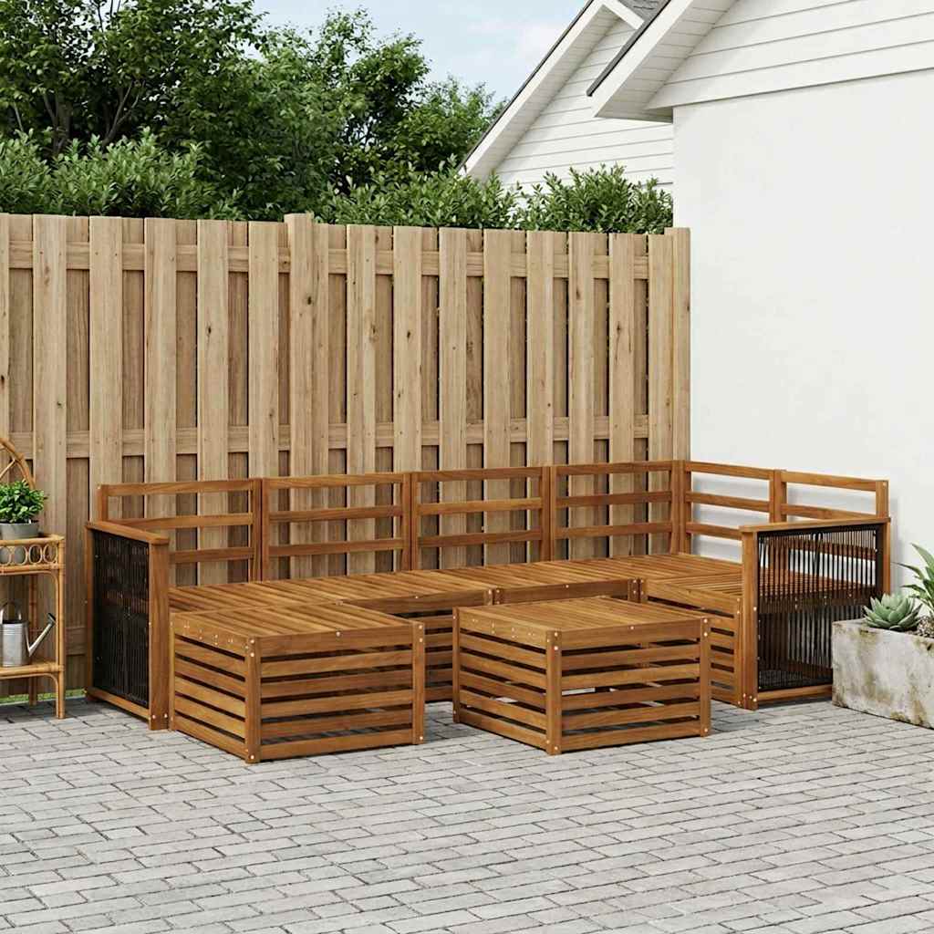 Seksjonssofa Sett 6 pcs Naturlig Solid akasietre