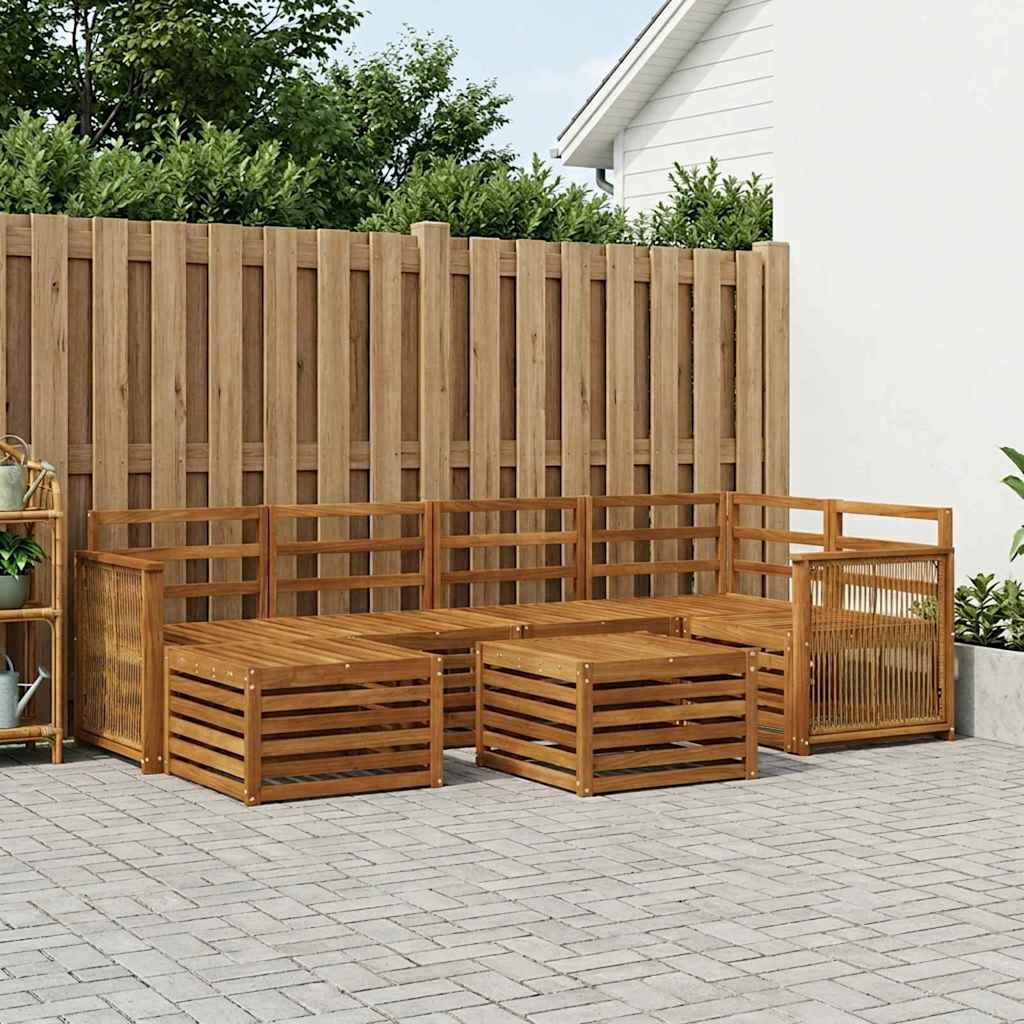 Seksjonssofa Sett 6 pcs Naturlig Solid akasietre
