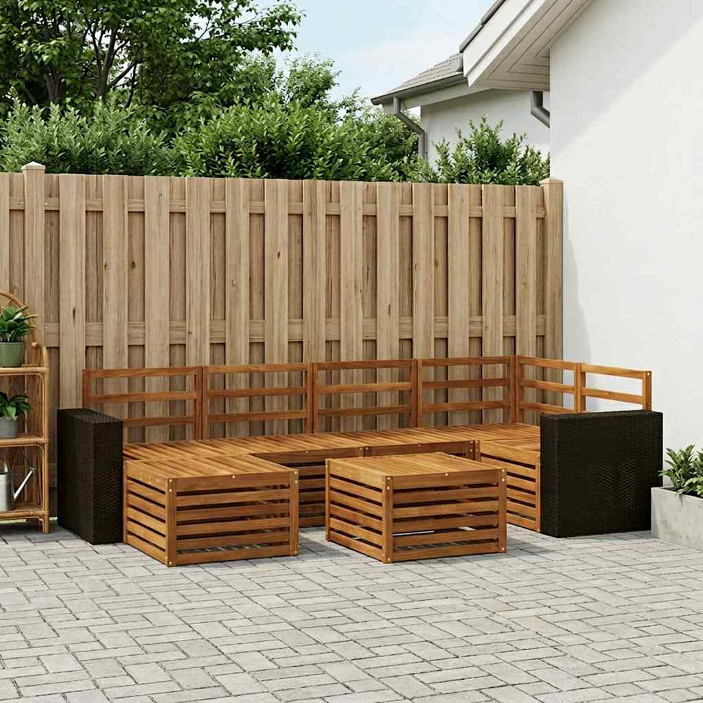 Seksjonssofa Sett 7 pcs Naturlig Solid akasietre