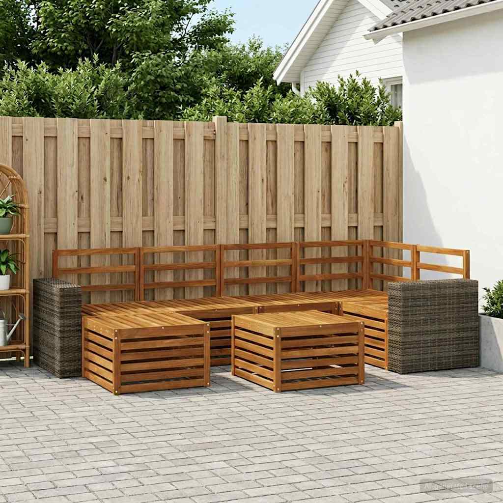 Seksjonssofa Sett 6 pcs Naturlig Solid akasietre