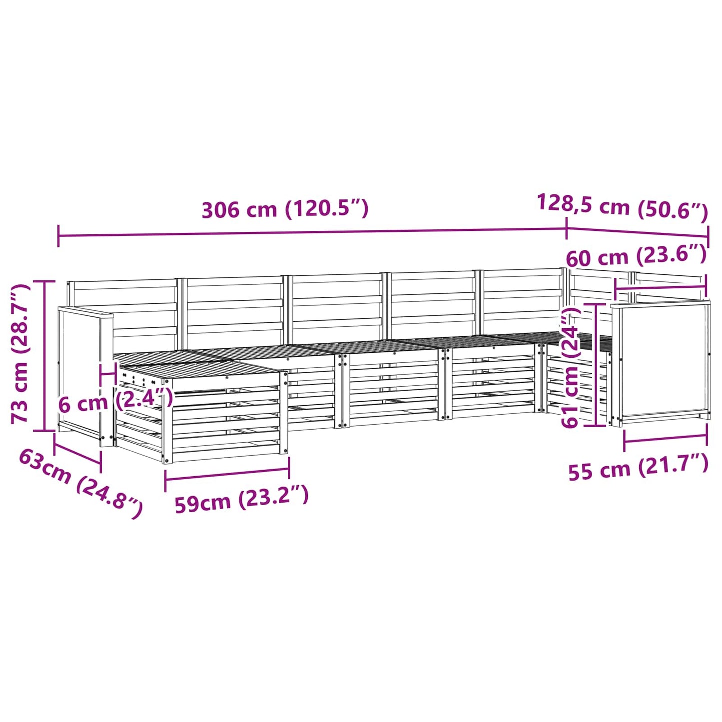 Seksjonssofa Sett 6 pcs Naturlig Solid akasietre