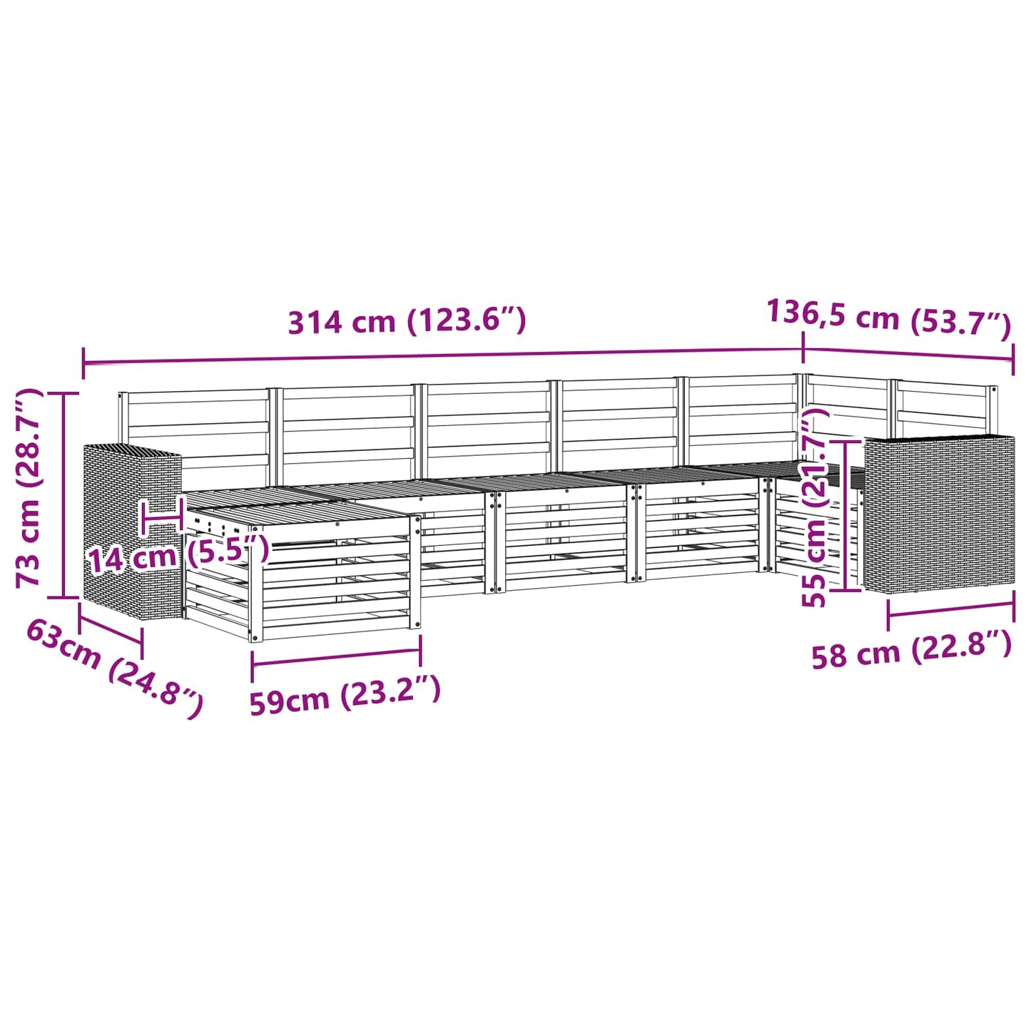 Seksjonssofa Sett 7 pcs Naturlig