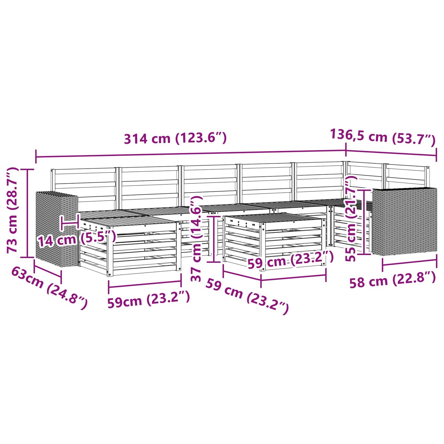 Utendørs sofa-sett 8 pcs Naturlig Solid akasietre