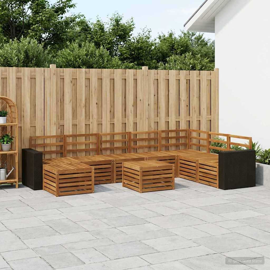 Utendørs sofa-sett 9 pcs Naturlig Solid akasietre
