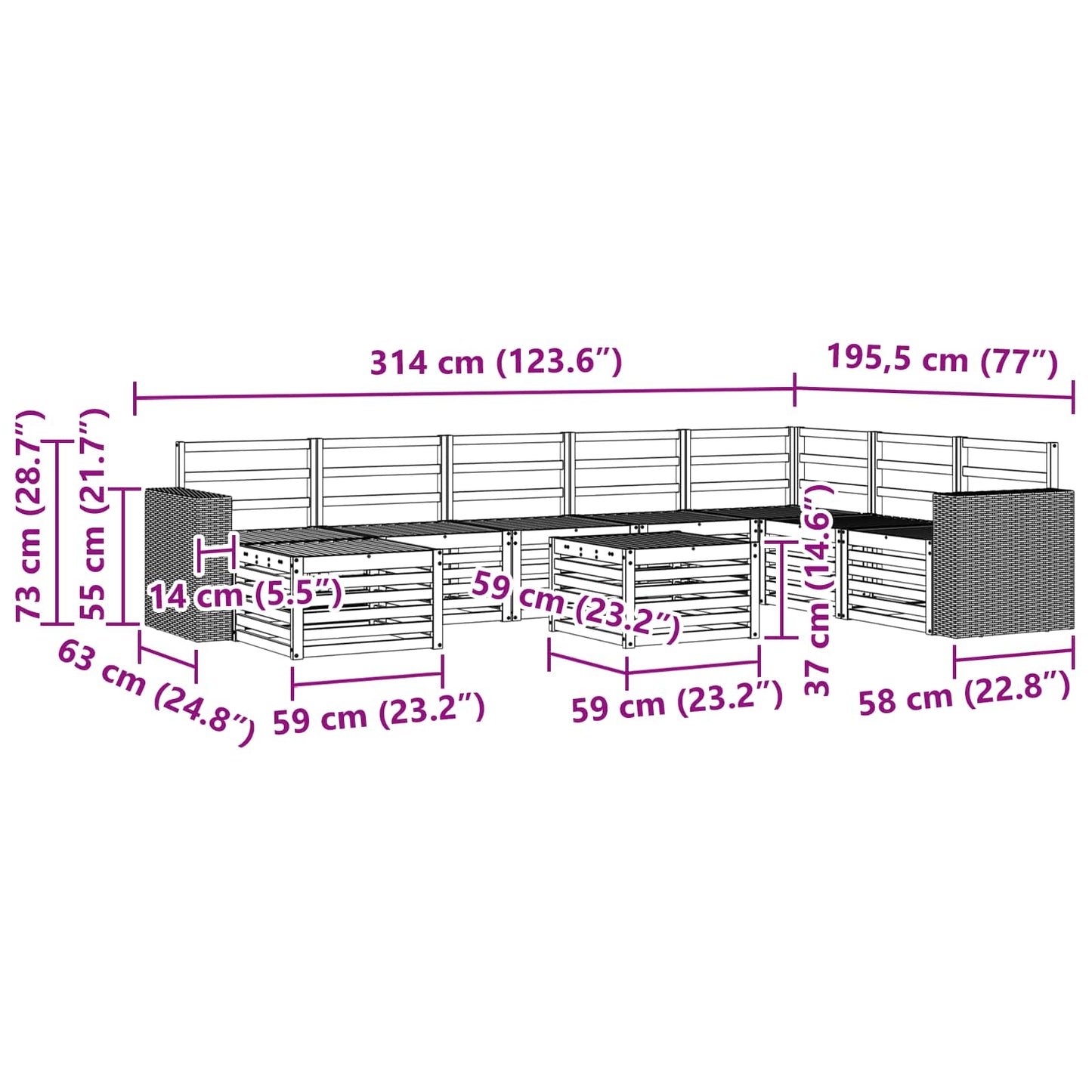 Utendørs sofa-sett 9 pcs Naturlig Solid akasietre