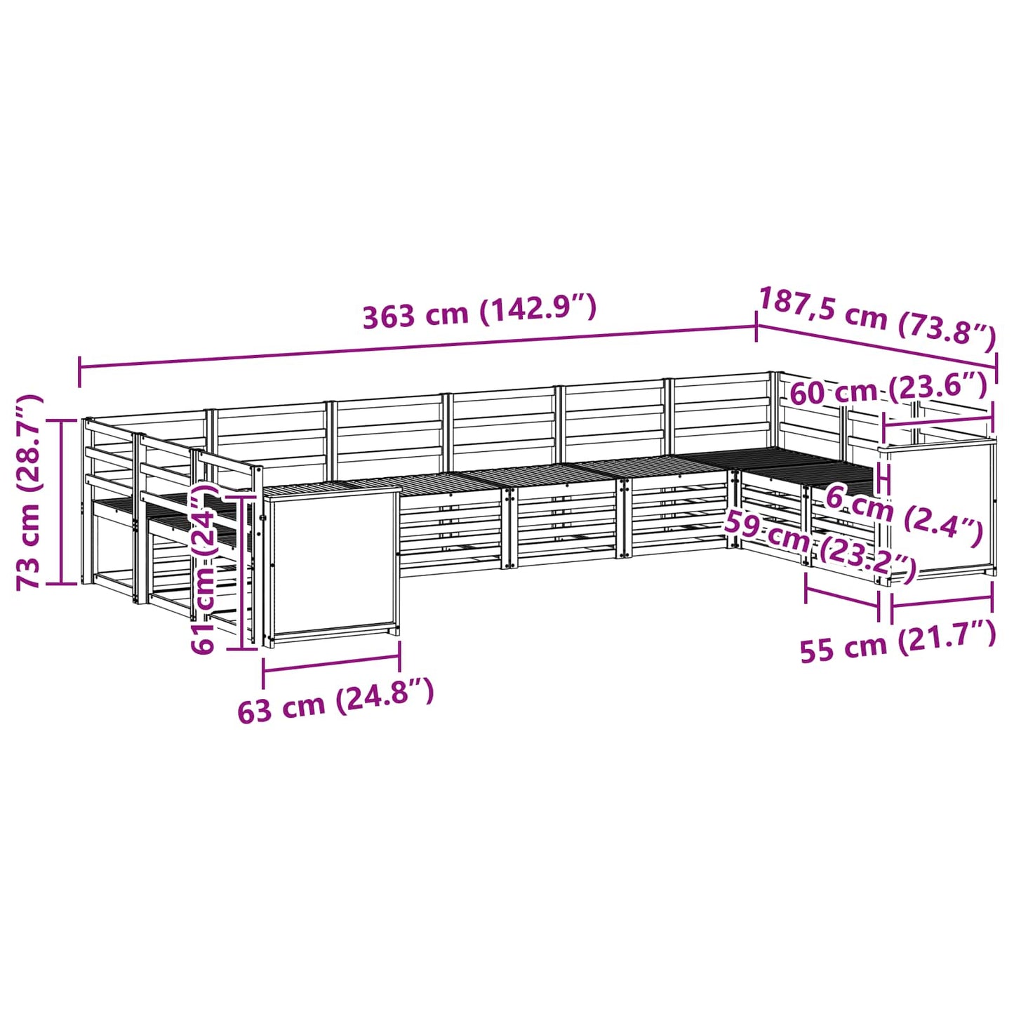 Seksjonssofa Sett 7 pcs Naturlig Solid akasietre