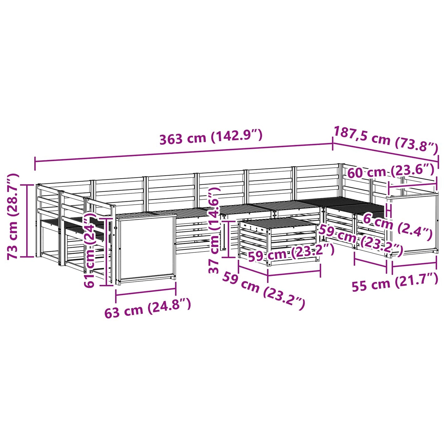 Utendørs sofa-sett 8 pcs Naturlig Solid akasietre