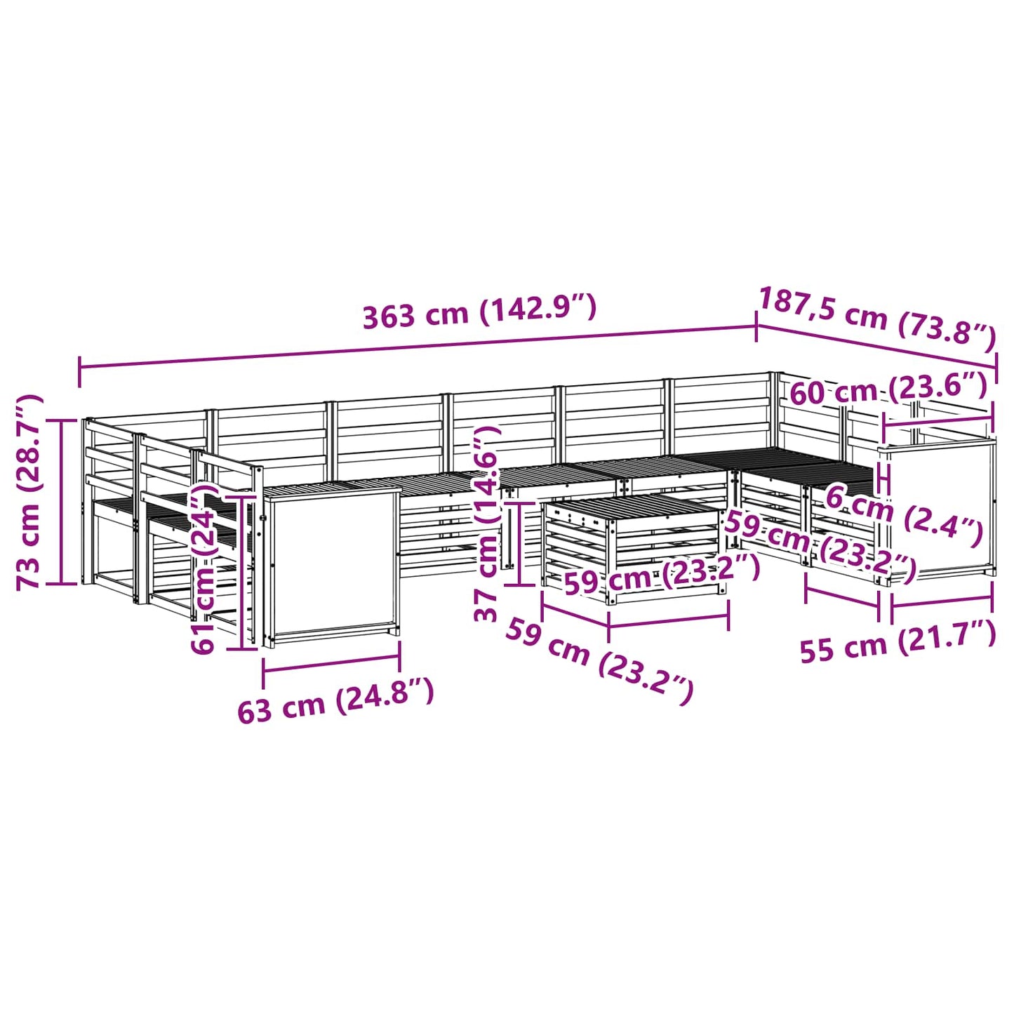 Utendørs sofa-sett 8 pcs Naturlig Solid akasietre