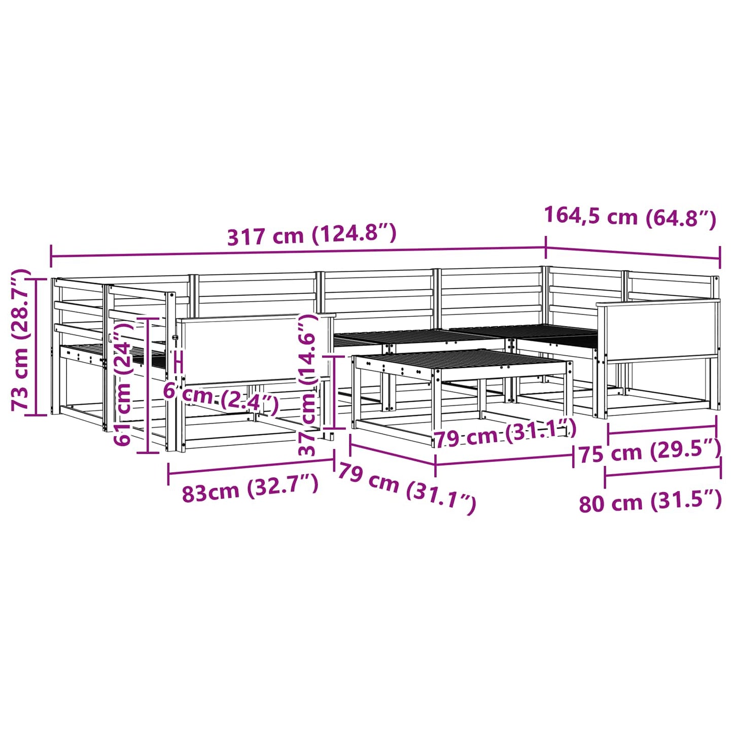 Utendørs sofa-sett 7 pcs Naturlig Solid akasietre
