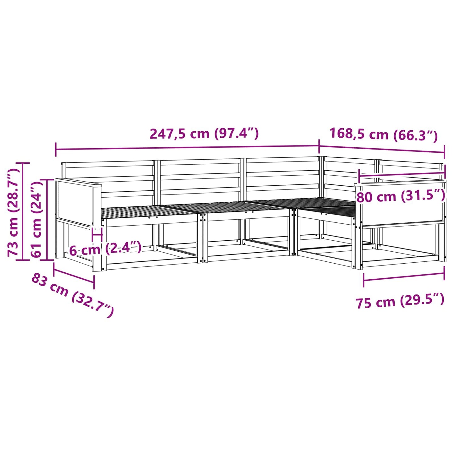 Utendørs sofa-sett 4 pcs Naturlig Solid akasietre