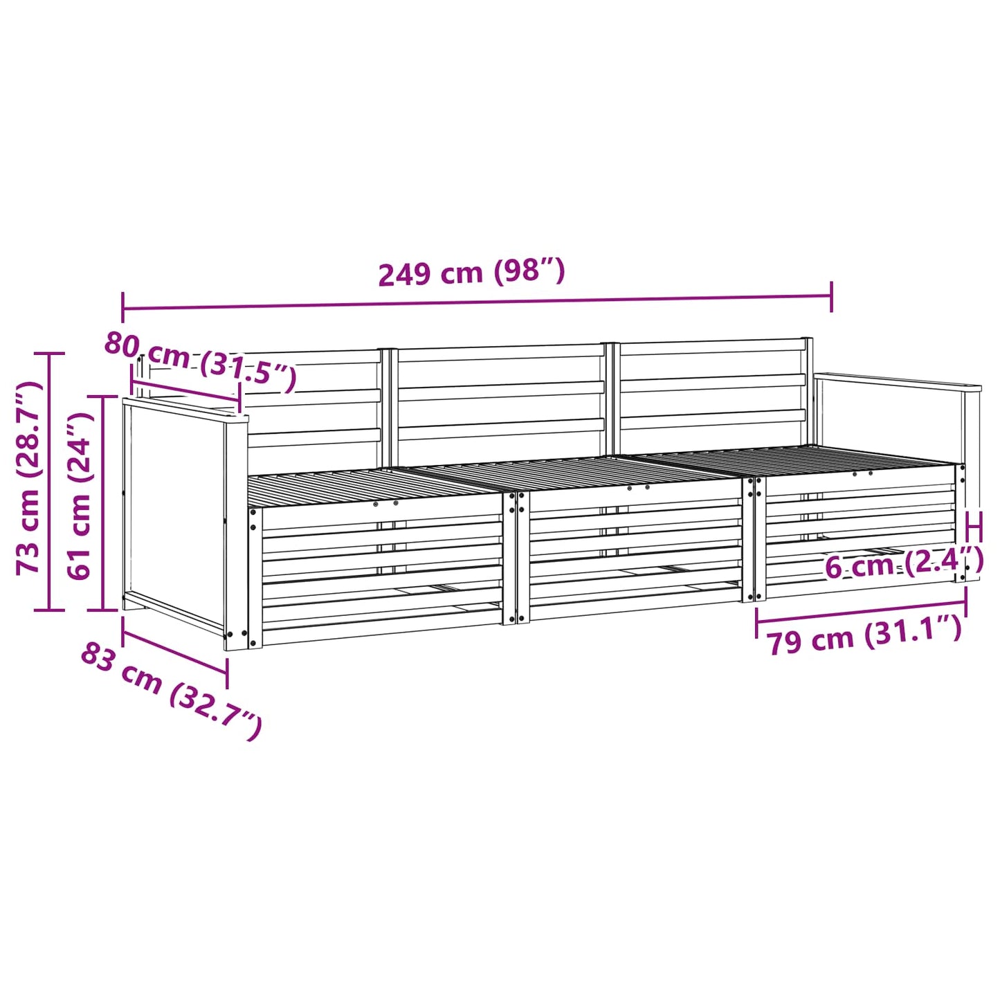 Utendørs sofa-sett 3 pcs Naturlig Solid akasietre