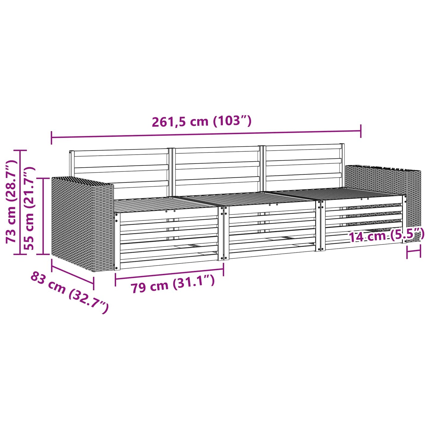 Utendørs sofa-sett 3 pcs Naturlig Solid akasietre