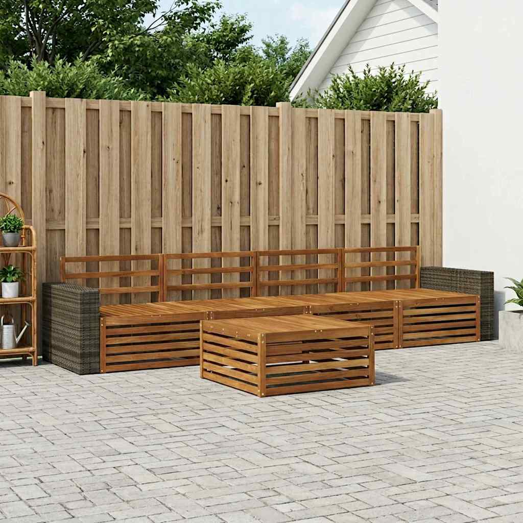 Utendørs sofa-sett 5 pcs Naturlig Solid akasietre