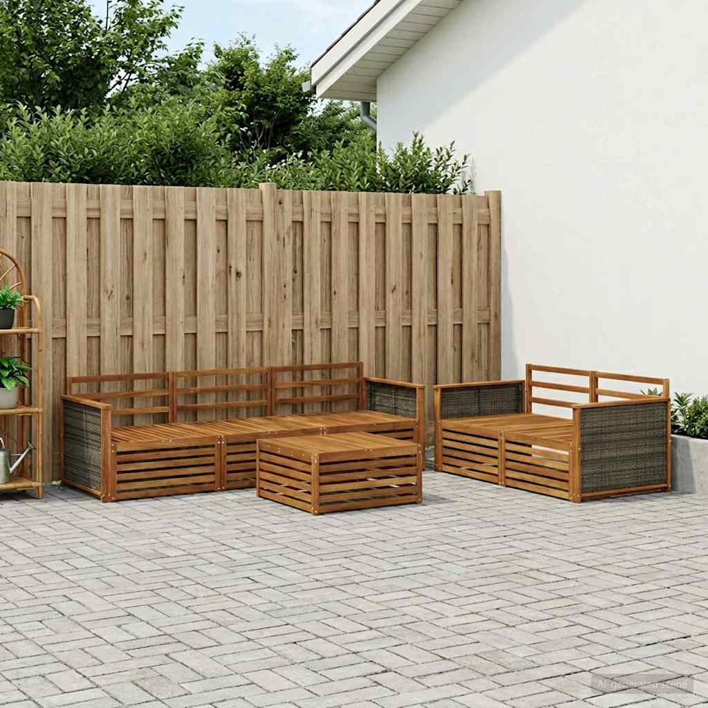 Utendørs sofa-sett 6 pcs Naturlig Solid akasietre