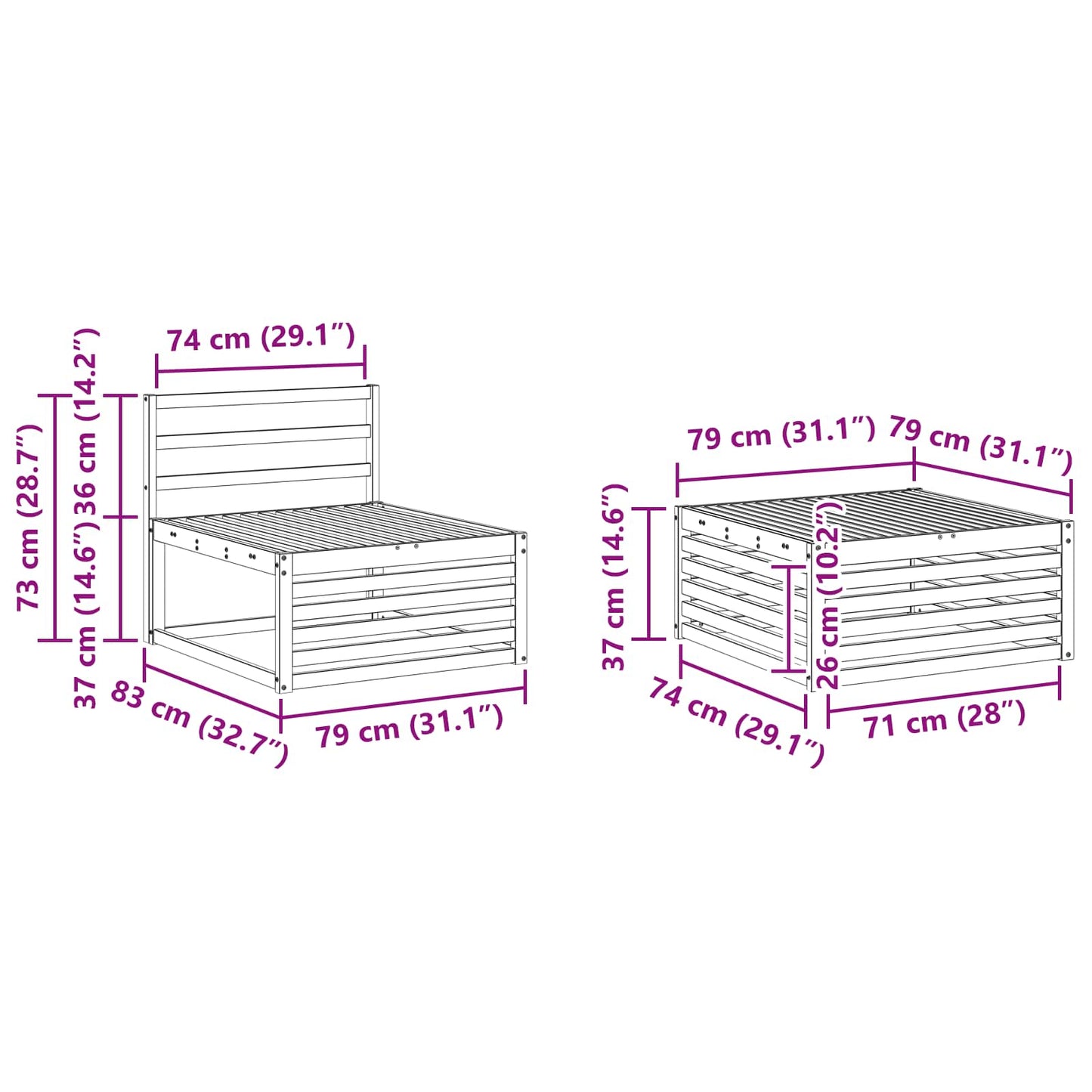 Utendørs sofa-sett 6 pcs Naturlig Solid akasietre