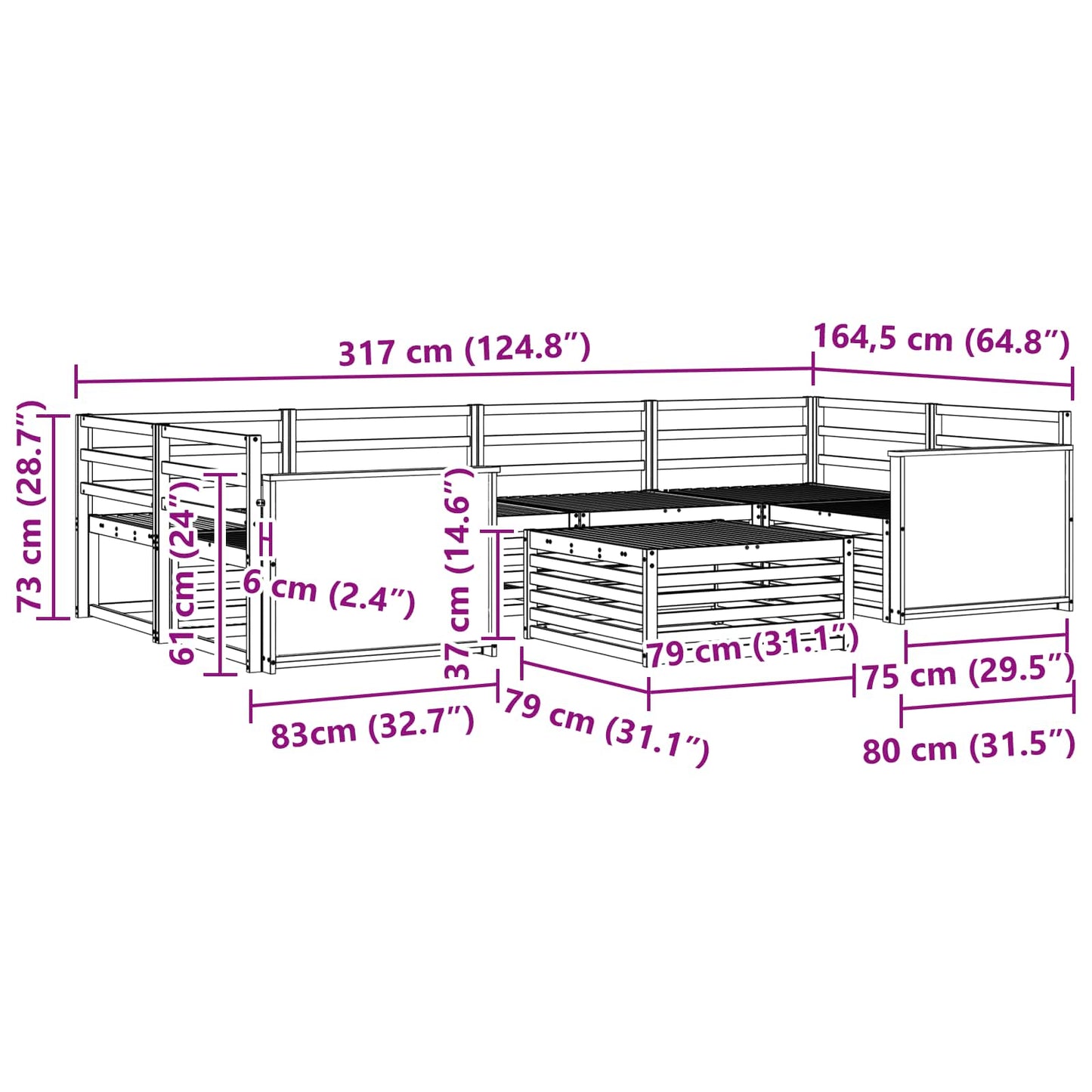 Utendørs sofa-sett 7 pcs Naturlig Solid akasietre